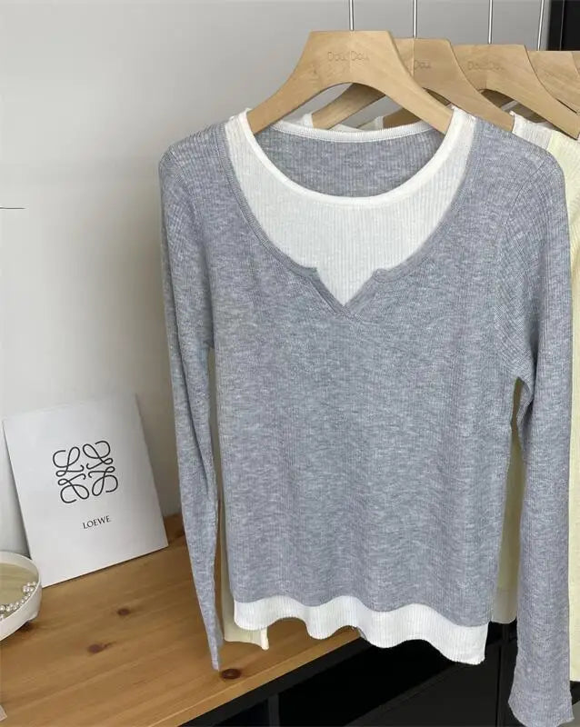 2024 New Women's French Casual Patchwork Long Sleeve Pullover Sweater - Round Neck Knitwear Top for Autumn Winter | Perfect for Holiday Gifts & Streetwear Fashion