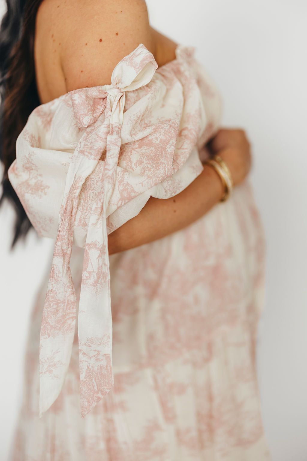 Elena 100% Cotton Toile Print Smocked Midi Dress - Bump Friendly Maternity Dress in Pink | Perfect for Baby Showers, Summer Weddings & Casual Outings *PRE ORDER*