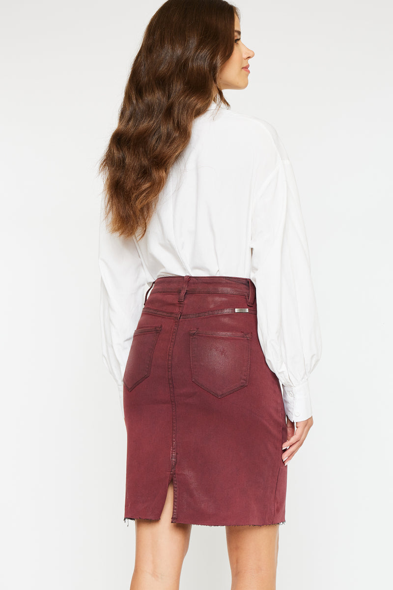 Zane High Rise Coated Midi Skirt for Women - Stretchy Faux Leather Pencil Skirt with Side Slits | Perfect for Office, Date Night & Fall Fashion Outfits