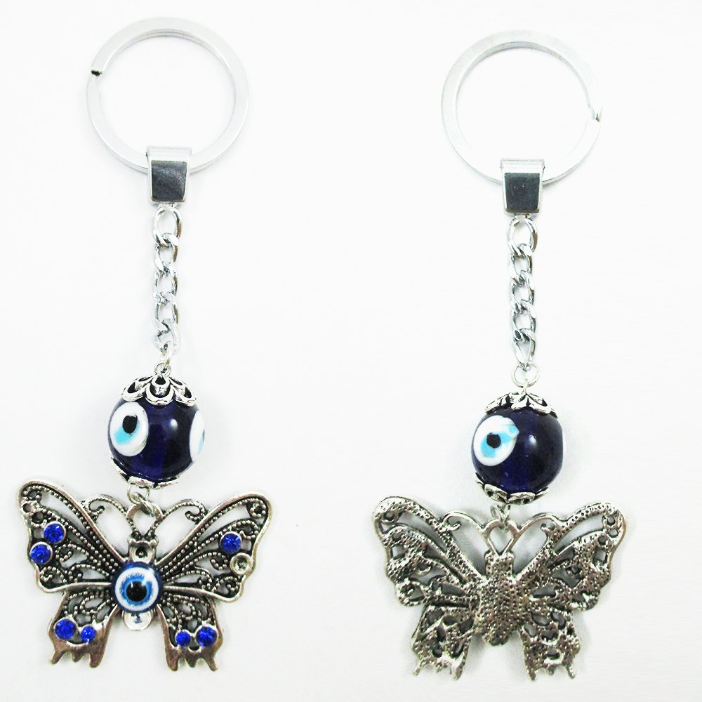 2 Pcs Lucky Eye Butterfly Keychains - Beaded Key Ring for Good Luck & Blessings - Perfect for Gifts, Home Decor, and Car Accessories