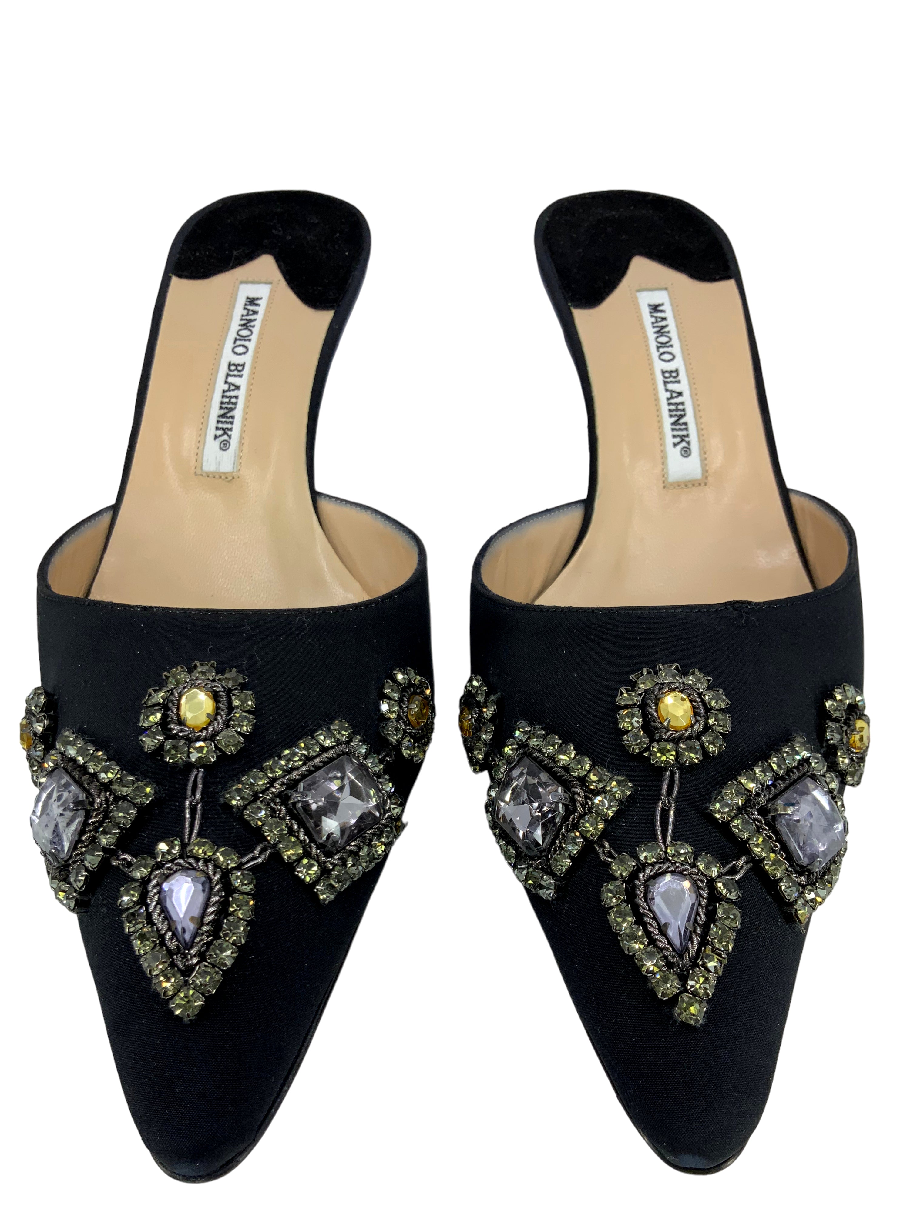 Manolo Blahnik Embellished Satin Mules - Women's Luxury Dress Shoes Size 11 (US) for Weddings, Parties & Special Occasions