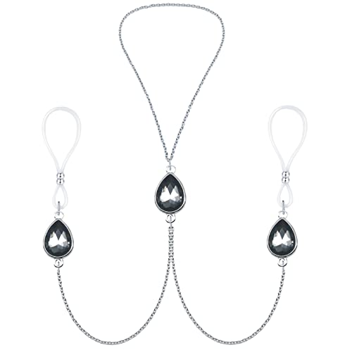 Mimimelon Non-Piercing Nipple Chains - Crystal Nipple Jewelry with Adjustable Choker, Fake Nipple Clamps for Sensual Play, BDSM Accessories, and Intimate Wear