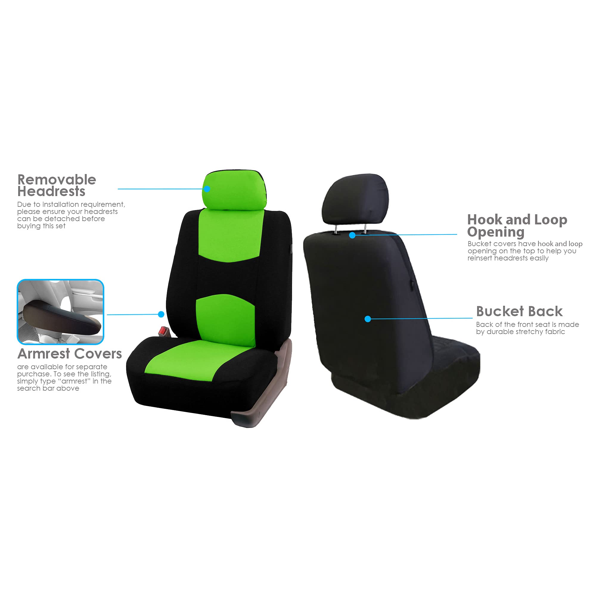 Universal Car Seat Covers Full Set - Green Flat Cloth Bench Protector for Vans, Trucks & SUVs - Durable Interior Accessories