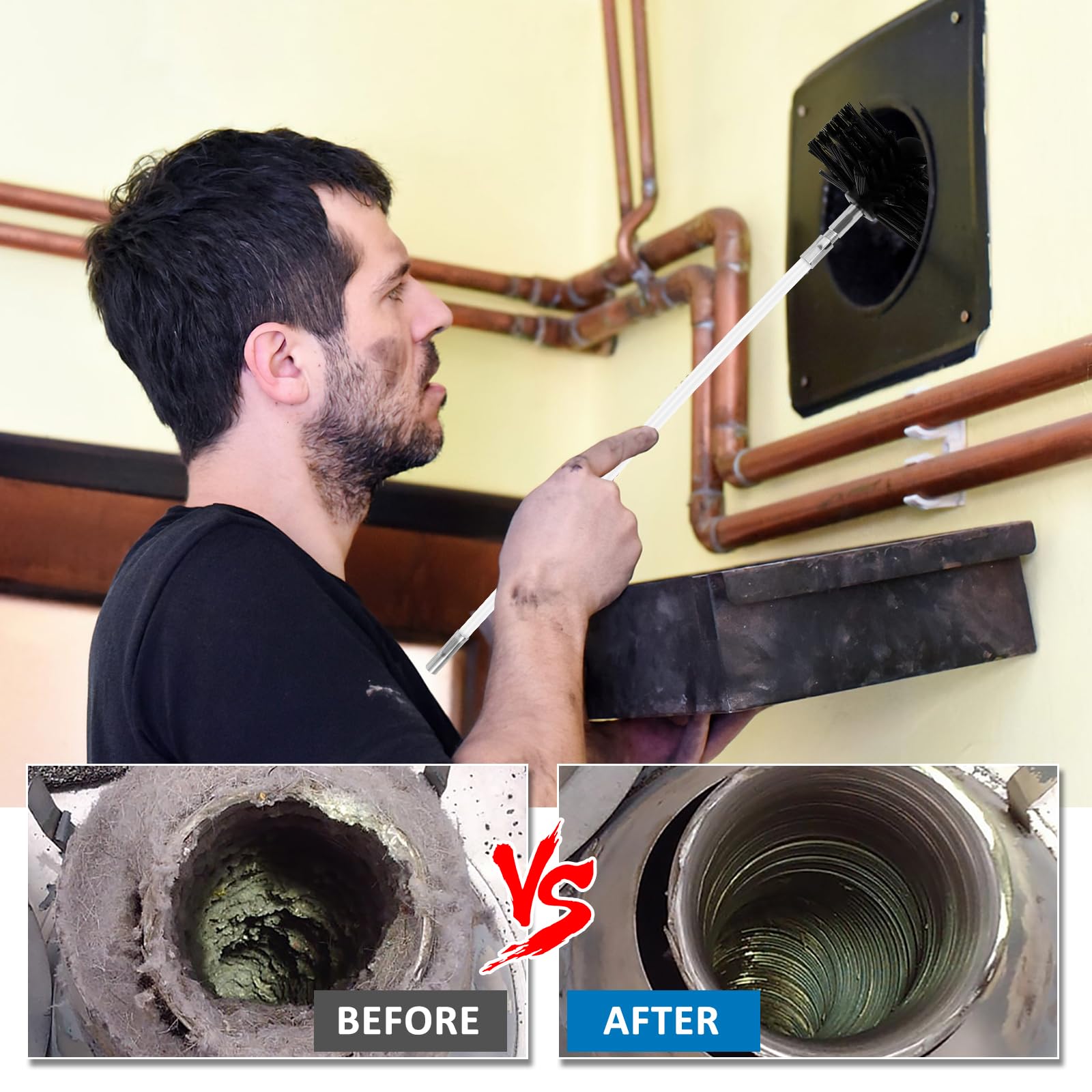 28.8ft Flexible Dryer Vent Cleaner Kit - Lint Brush for Chimney & Fireplace Pipe Cleaning | Extendable Brush for Dryer Ducts, HVAC & Exhaust Vents (Home Safety & Maintenance Tool)