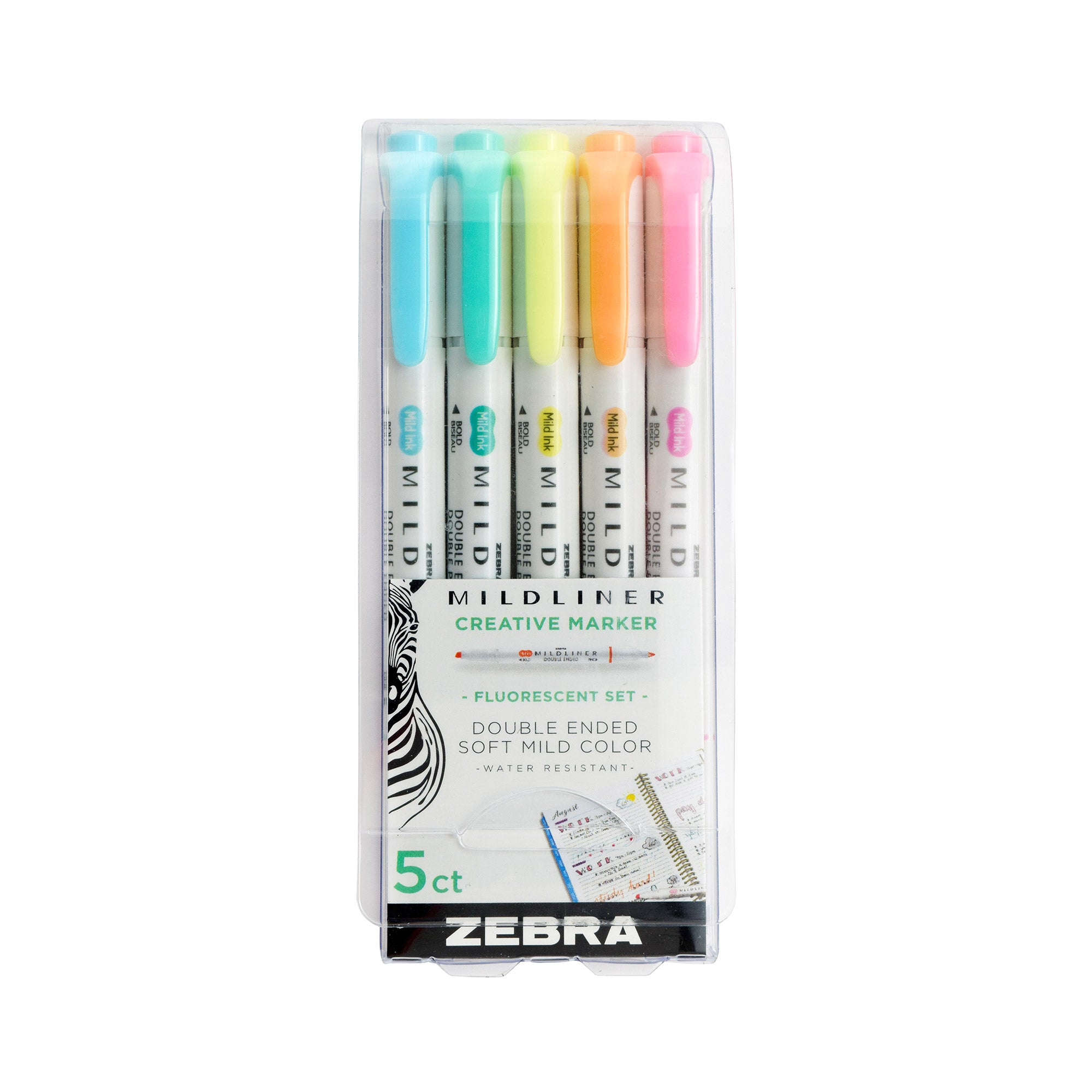 5 Pack Mildliner Creative Markers - Fluorescent Highlighters for Note Taking, Journaling & Bible Study - Pastel Color Pens for Students & Office Use