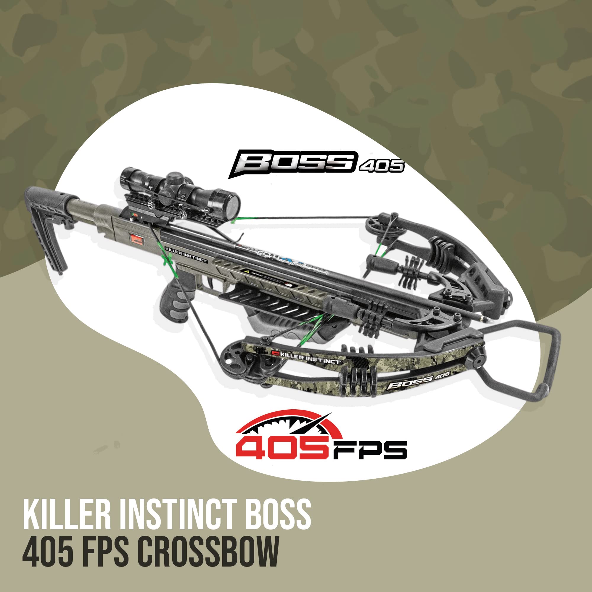 Killer Instinct Boss 405 FPS Crossbow Package with Backpack Case & Broadheads (3-Piece Hunting Bundle) - Perfect for Deer Hunting, Target Practice & Outdoor Adventures