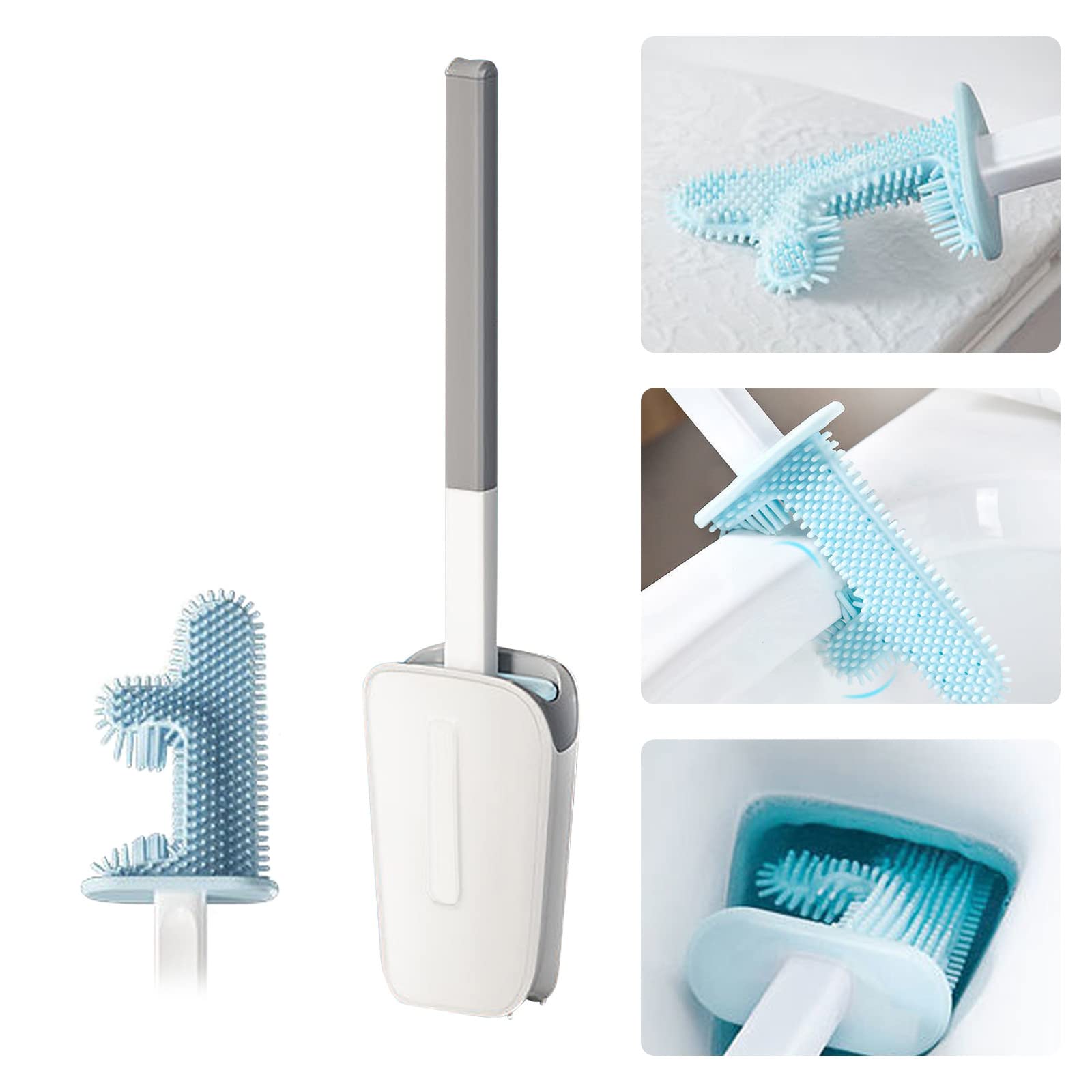 No Dead Corner Cactus Toilet Brush - Wall Mounted Silicone Toilet Cleaning Brush with Long Handle & Non-Slip Base - Flexible Bathroom Scrubber for Hard-to-Reach Areas (White) - Perfect for Small Bathrooms, RVs & Tight Spaces