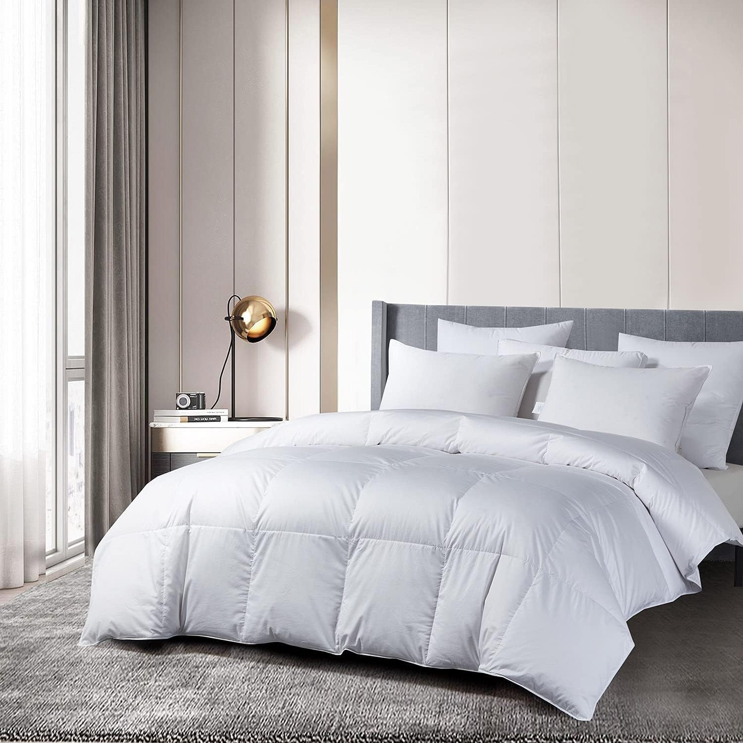 Beautyrest White Goose Down Comforter Queen Size - All Seasons 650 Fill Power European Down Duvet Insert | Hypoallergenic Sateen Cotton Cover | Made in USA | Perfect for Cozy Bedroom & Guest Room Comfort