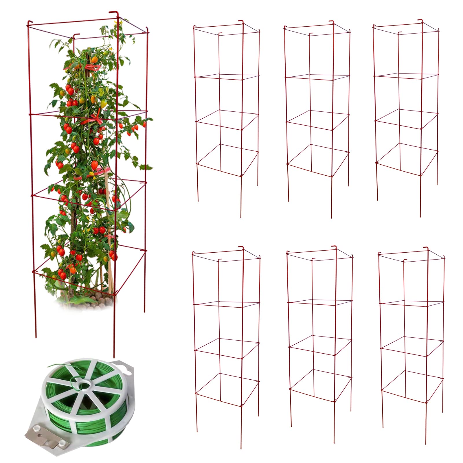 Heavy Duty Tomato Cages Plant Stand with 164 Feet Twist Ties - Sturdy Garden Plant Supports for Tomatoes, Cucumbers & Climbing Vegetables | Perfect for Home Gardening, Backyard Farms & Greenhouse Use