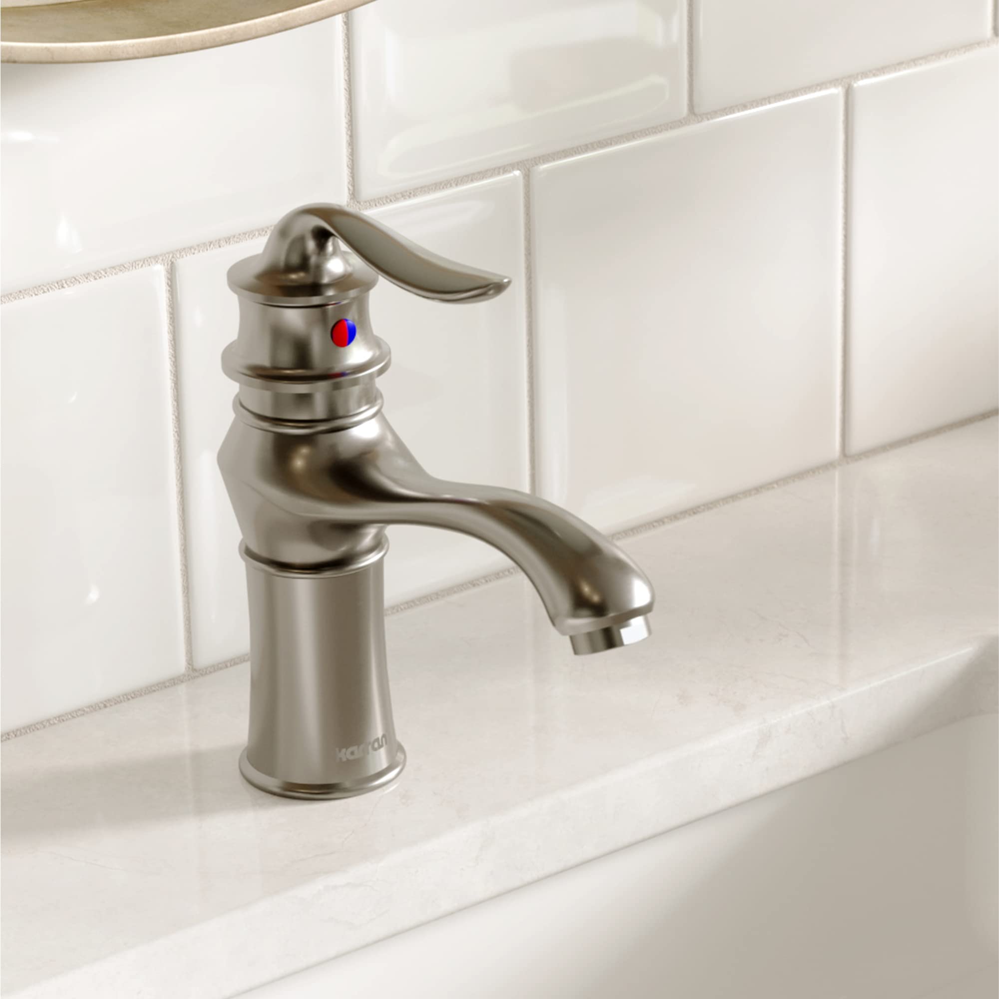 Karran KBF430 Stainless Steel Single Hole Bathroom Sink Faucet with Pop-Up Drain - Modern Single Handle Basin Tap for Bathroom Vanity, Powder Room & Guest Bath Installation
