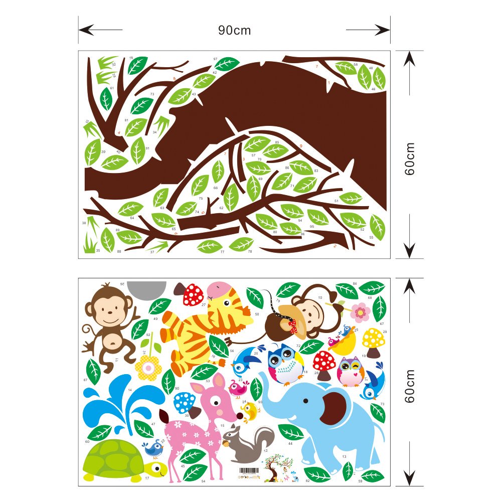 Giant Sticker Set - Tree, Monkey & Elephant Wall Decals for Kids Room, Nursery, Classroom Decor | Waterproof & Removable