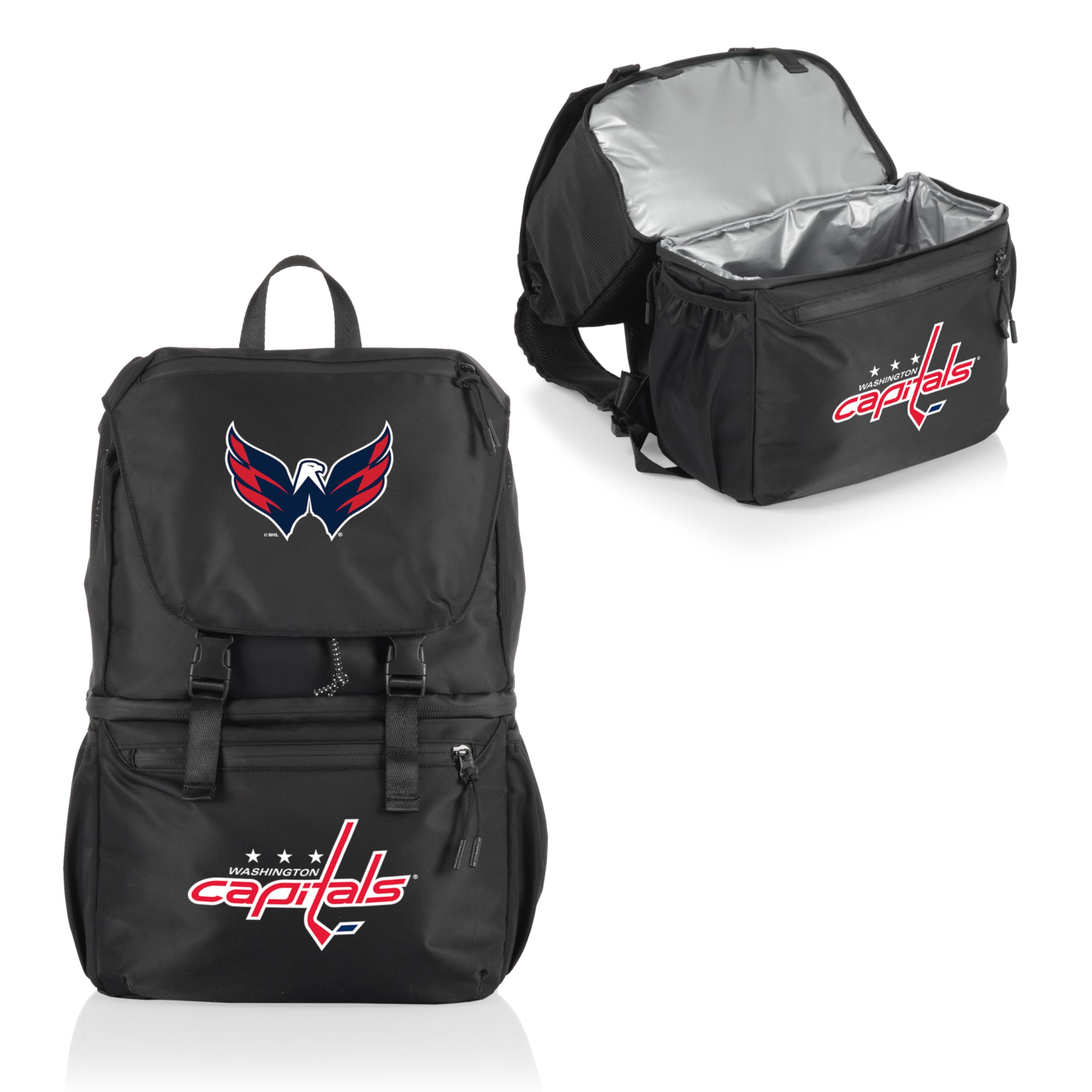 PICNIC TIME NHL Washington Capitals Recycled Material Backpack Cooler - Insulated Soft Cooler Bag with Upcycled Fabric, Carbon Black | Perfect for Tailgating, Beach Trips & Outdoor Adventures