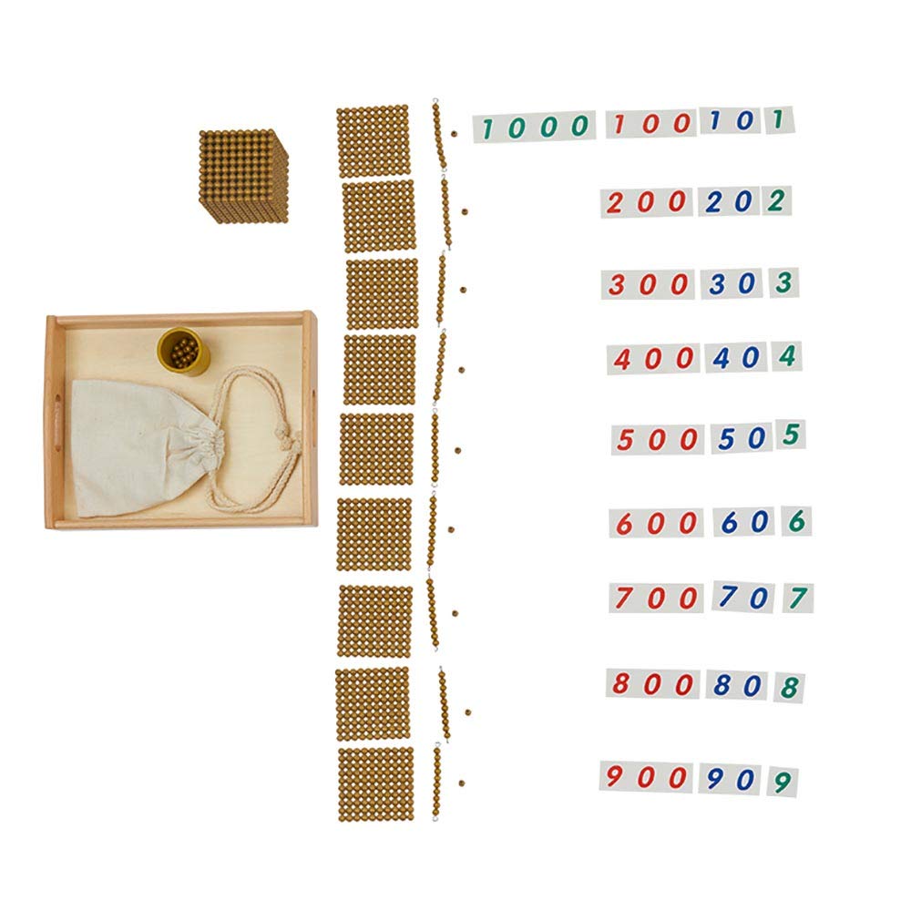 Montessori Math Beads Toys - Golden Beads & Cards, Bank Game, Thousand Cube - Decimal System Teaching Materials for Toddlers & Preschoolers | Early Childhood Math Learning, Homeschool & Classroom Educational Toys