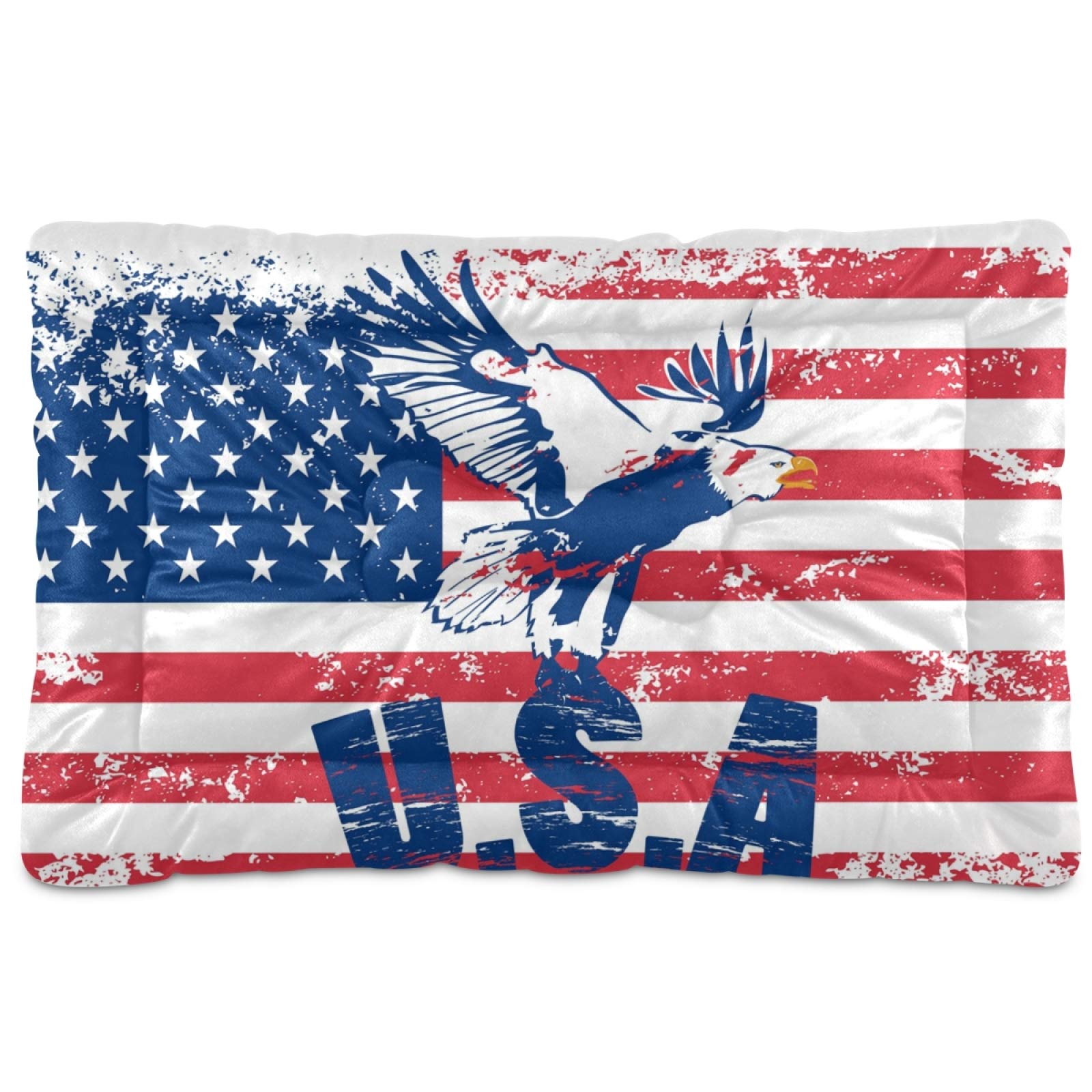 KEEPREAL American Flag Patriotic Pet Bed - Ultra Soft Rectangle Dog & Cat Bed for Small to Medium Pets (24x18in) | Calming Comfort for Dogs & Cats | Perfect for Home, Office & Travel Use