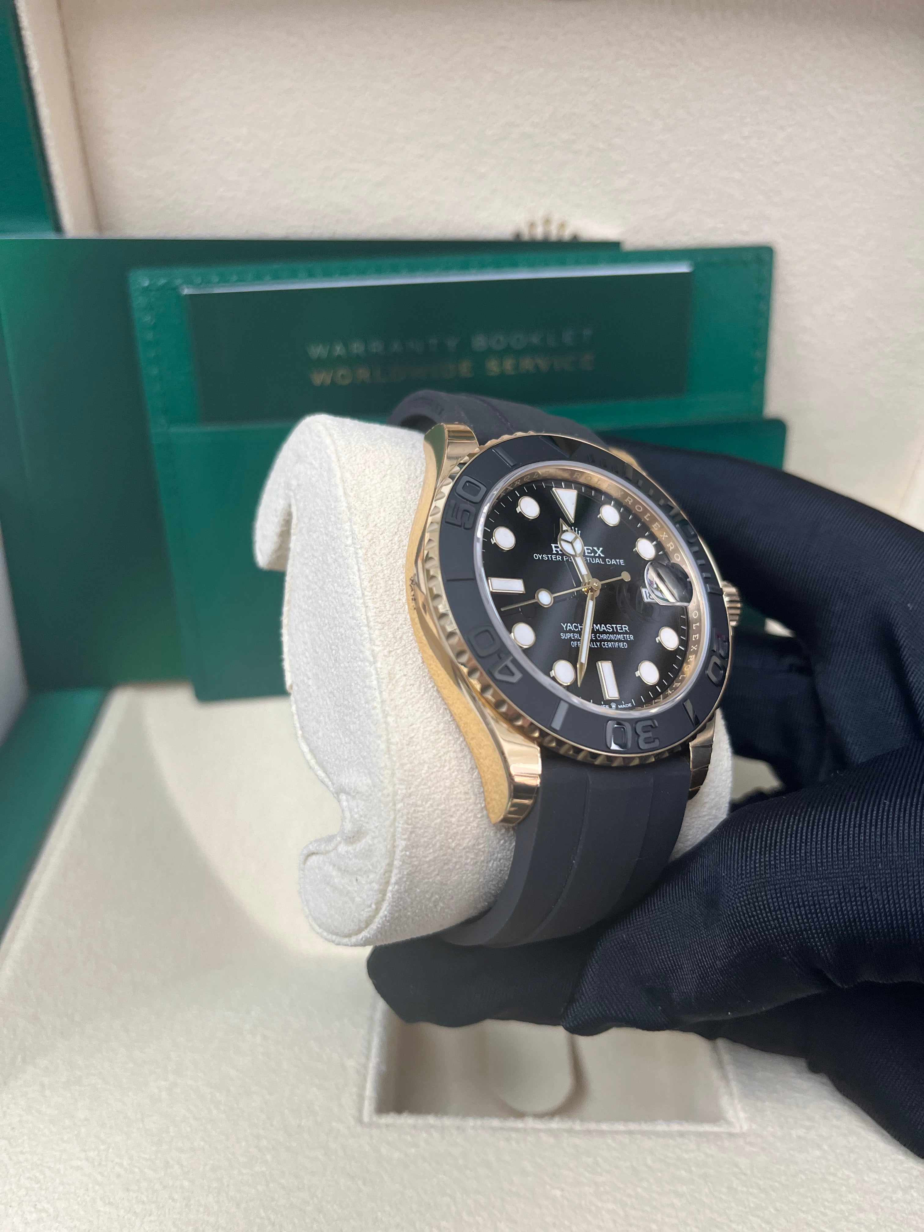 Rolex Yacht Master 42 Watch - 18K Yellow Gold, Black Dial, Oysterflex Strap (Ref.226658) | Luxury Men's Diving Watch for Sailing & Special Occasions