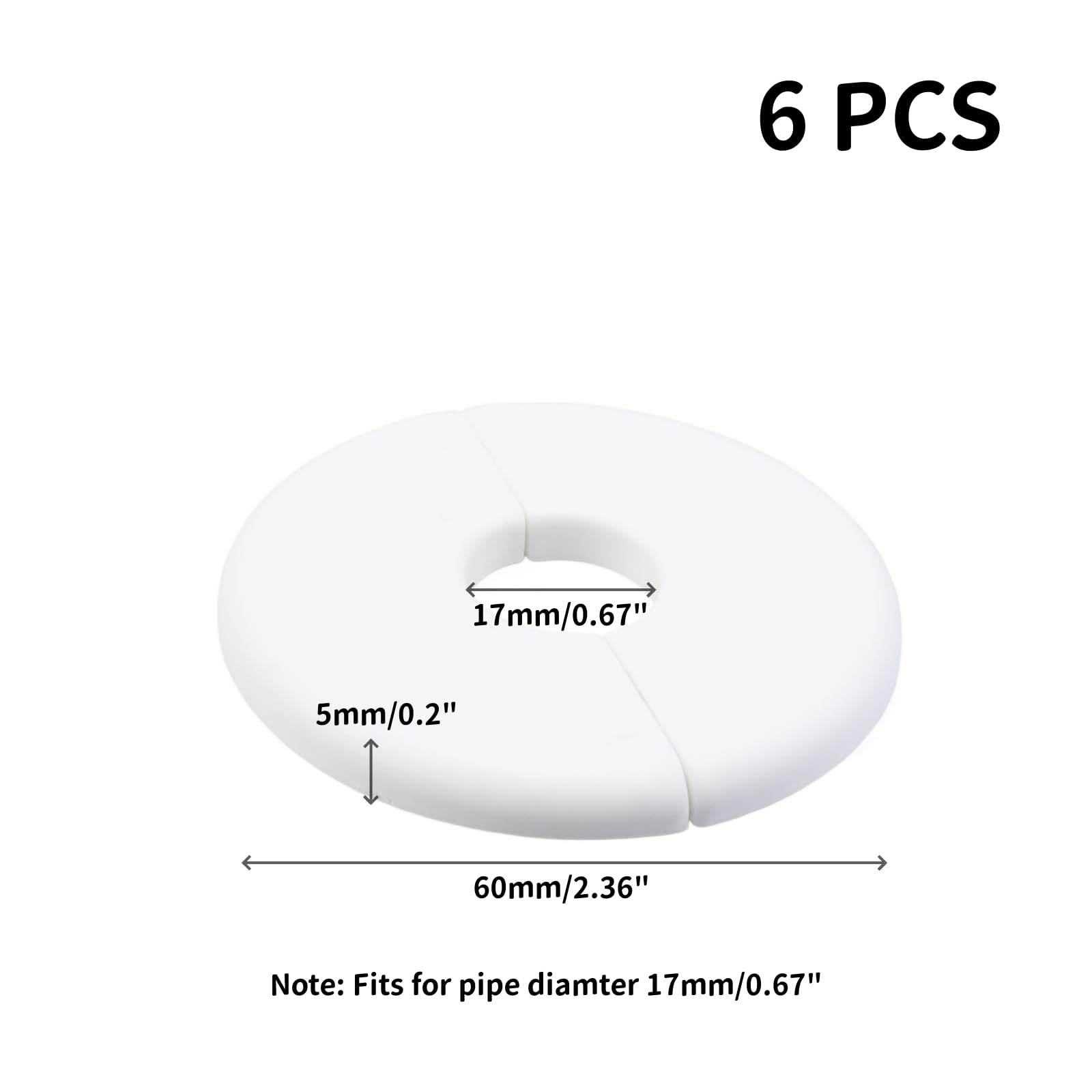 6-Pack White ABS Wall Split Flange Round Escutcheon Plate - 0.67