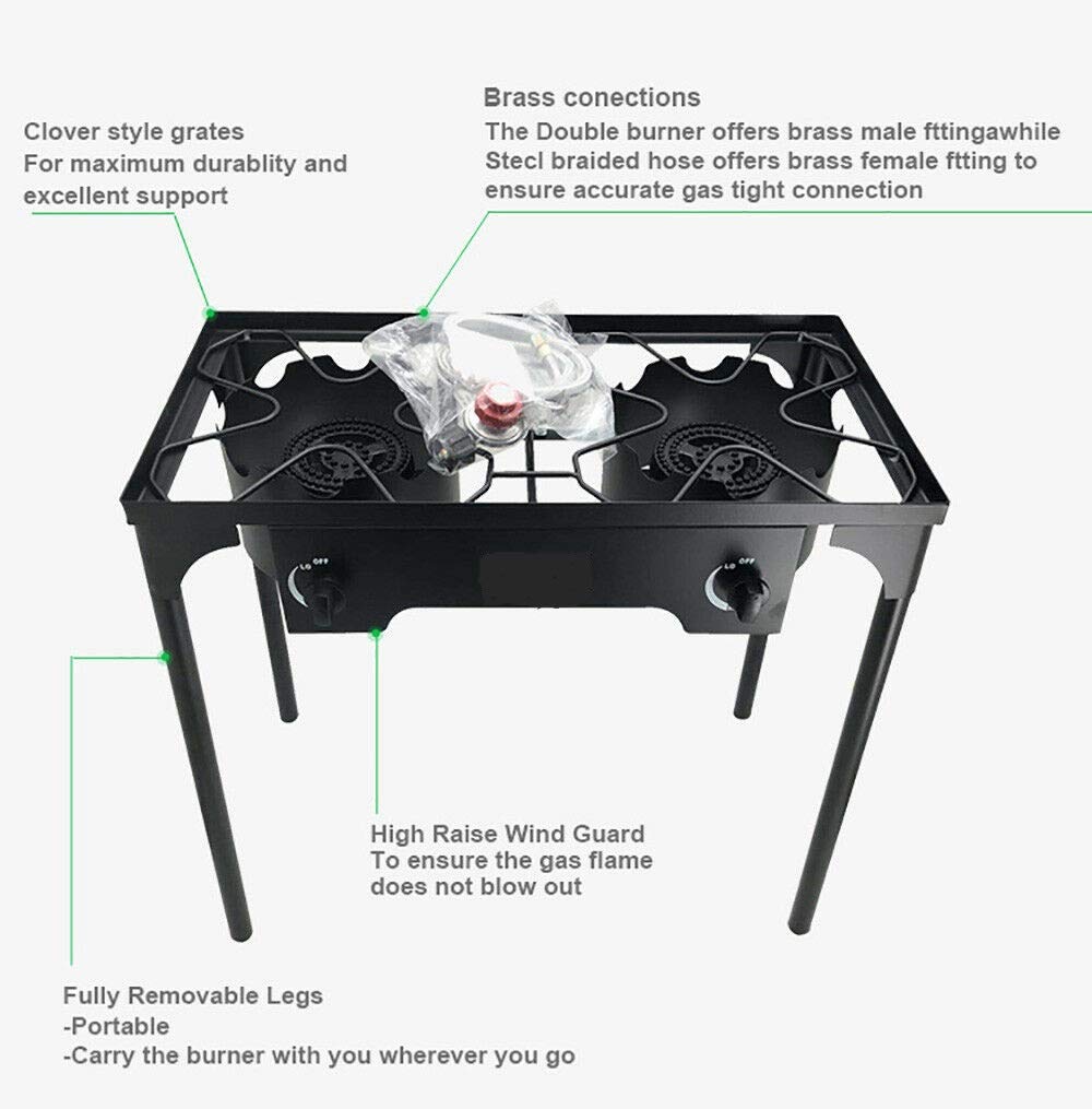 Heavy Duty Cast Iron Free Standing LP Propane Double Burner Outdoor Cooking Stove - Perfect for Camping, Backyard BBQs, and Tailgating Parties