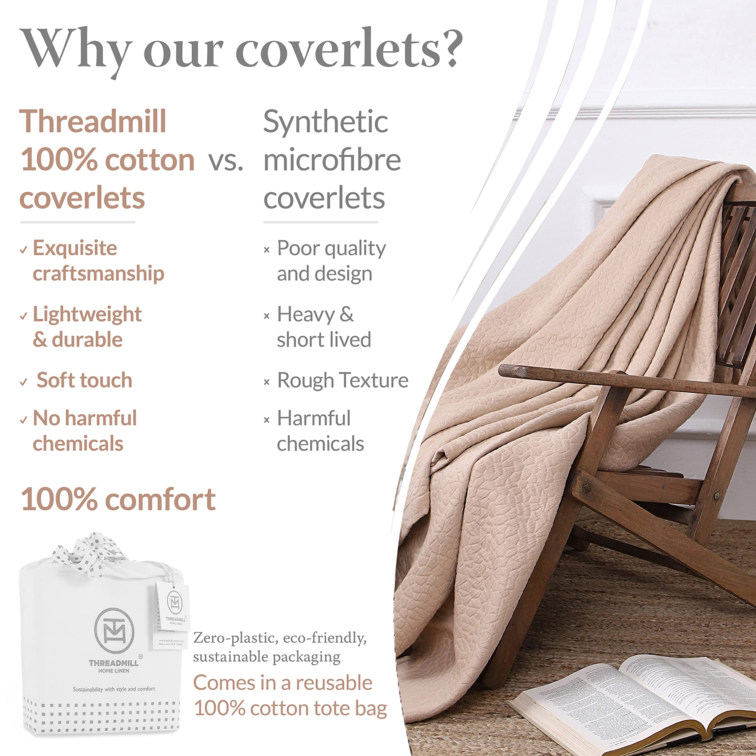 Premium 100% Cotton King Pillow Shams Set of 2 - Luxury All-Season Jacquard Bedding with Soft, Breathable Fabric | Elegant Beige Decorative Pillow Covers for Master Bedroom, Guest Room & Home Decor