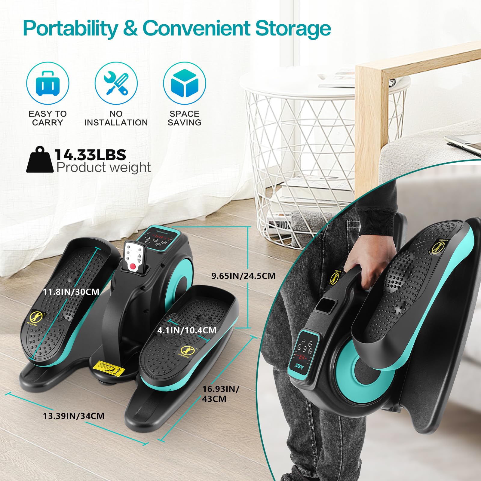 Under Desk Elliptical Machine - Adjustable Speed Mini Elliptical Trainer with Remote Control | Quiet Portable Leg Exerciser for Seniors & Adults | Perfect for Home Office, Workout While Sitting