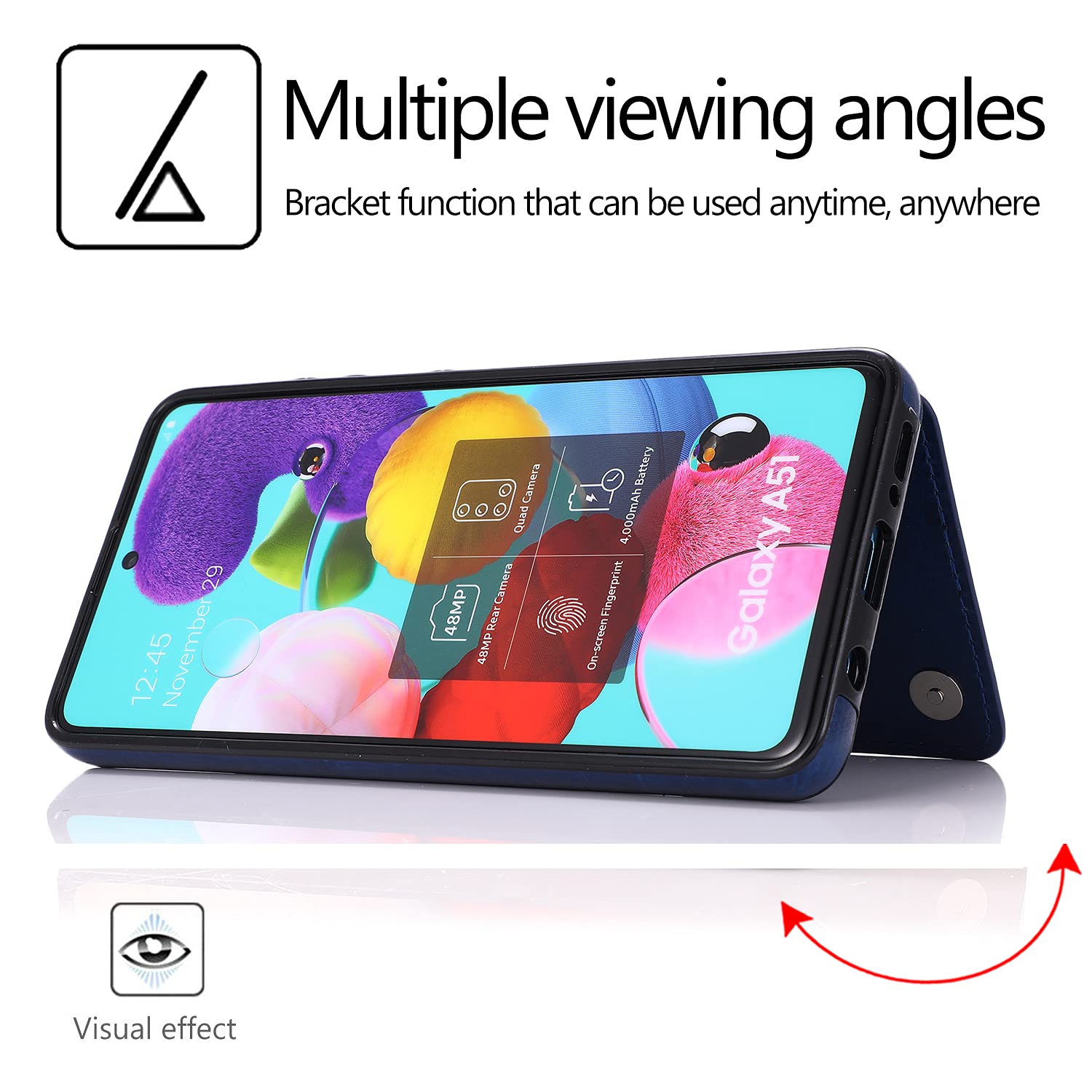 **Asuwish Wallet Case with Card Holder & Stand for Samsung Galaxy A51 5G/A51 5G UW Verizon | Tempered Glass Screen Protector Included | Stylish Blue Protective Cover for Men & Women | Perfect for Work, Travel & Daily Use**