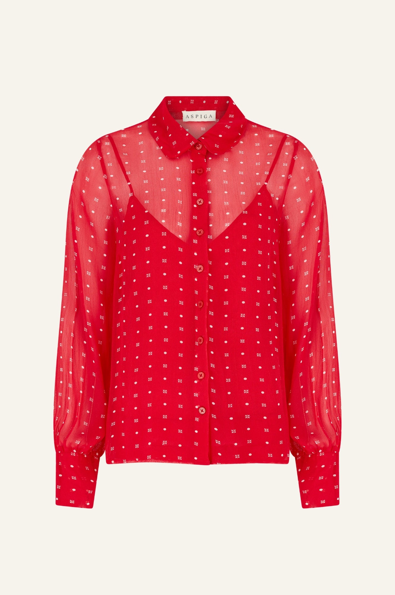 Ffion Women's Polka Dot Blouse - Red & White Floral Print Top for Casual Wear & Office Outfits