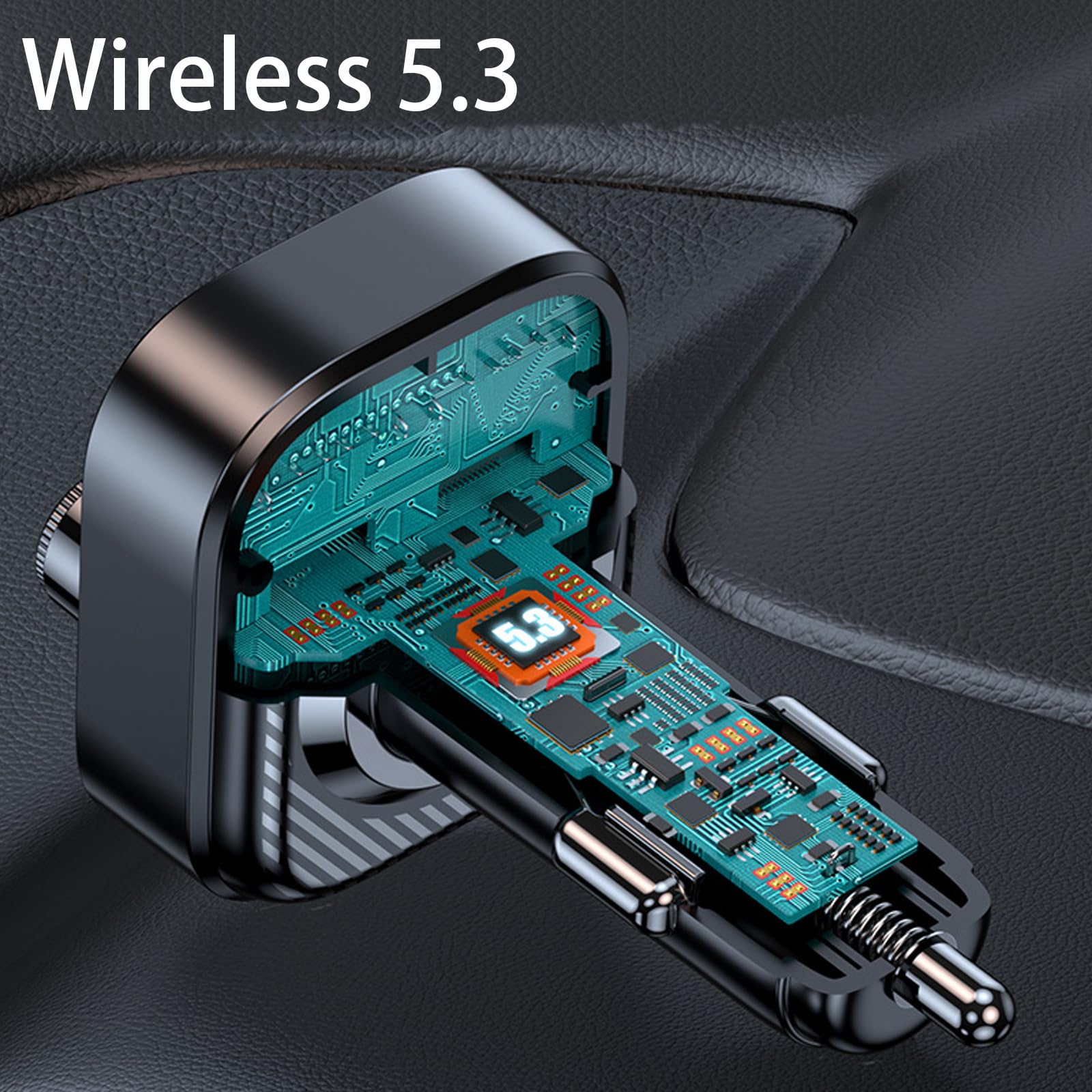 Bluetooth Car Adapter with Wireless FM Transmitter, AUX Audio Receiver, Hands-Free Calling, MP3 Player & Dual USB Charger (QC3.0 & Type-C PD) - Perfect for Road Trips, Commuting & Music Streaming in Your Vehicle