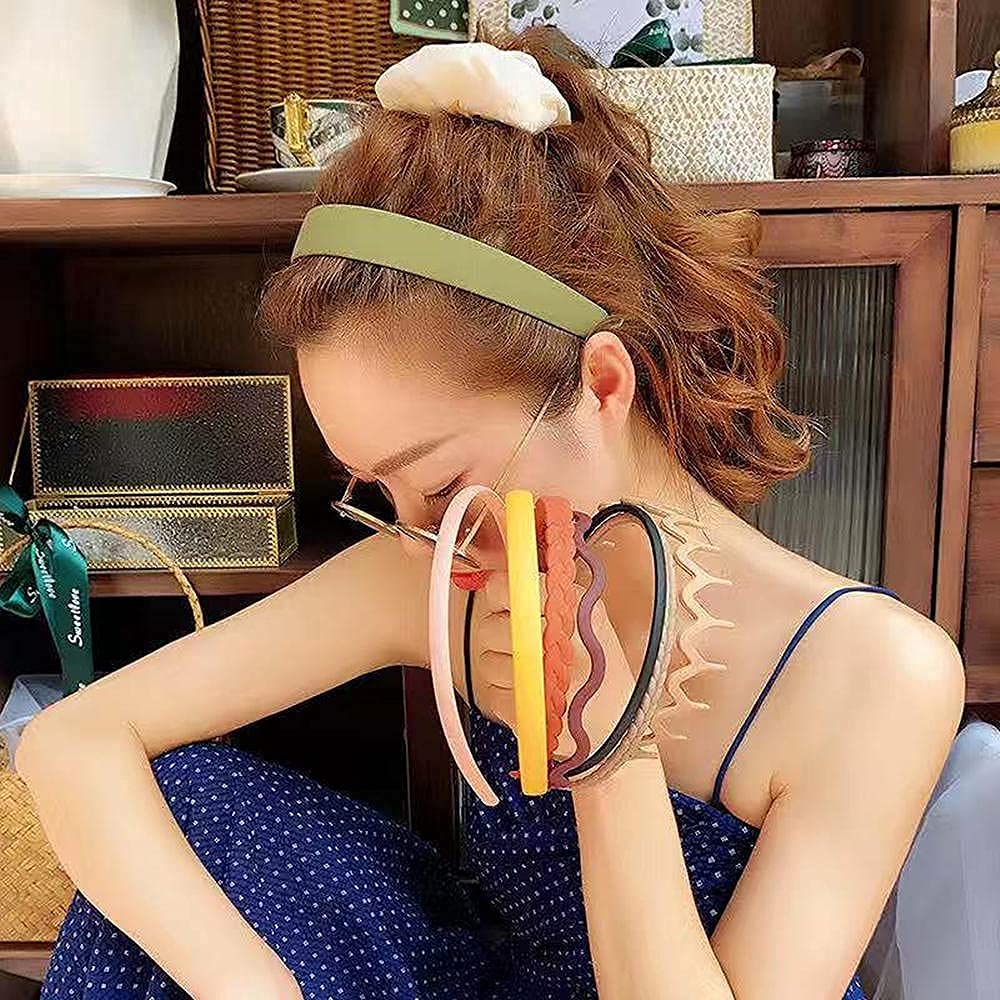 FAVELA Plastic Headbands for Women - 8 Pack Thin & Wide Hair Bands with Fine Comb Teeth, Plain & Zig Zag Matte Styles, Woven Design - Perfect for Work, School, Gym, and Everyday Styling