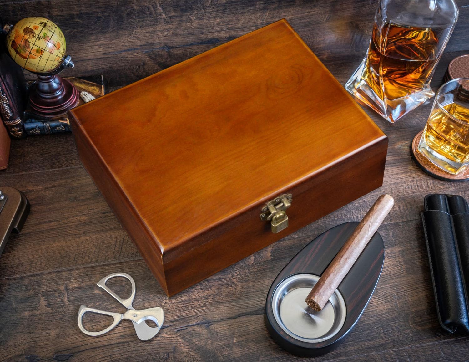 Premium Wooden Storage Box with Lock & Key - Large Locking Wooden Stash Box Organizer with 2 Airtight Jars for Home Decor, Keepsakes & Gifts | Perfect for Jewelry, Cash Storage, Memorabilia & Family Heirlooms