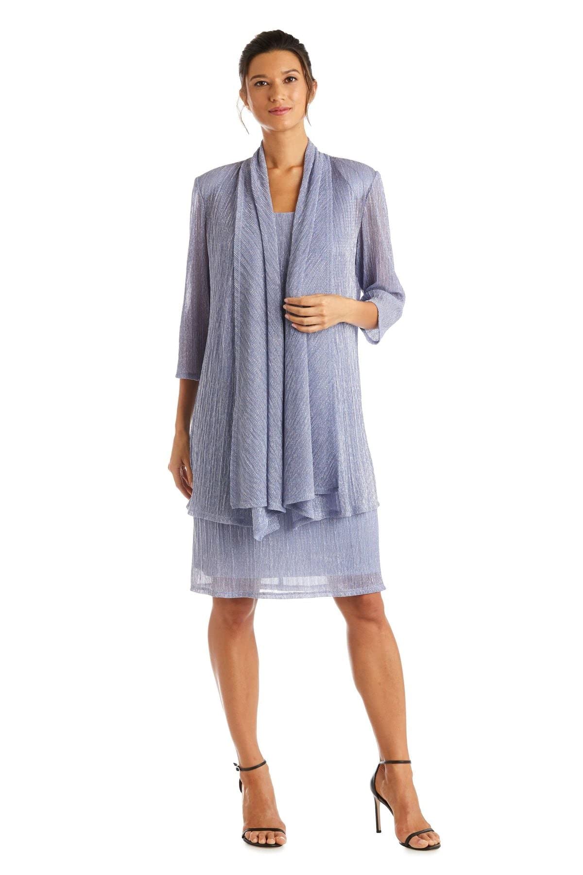 RM Richards Women's 2 Piece Metallic Knit Jacket Dress Set - Elegant Shiny Knitwear Outfit for Work, Party & Special Occasions