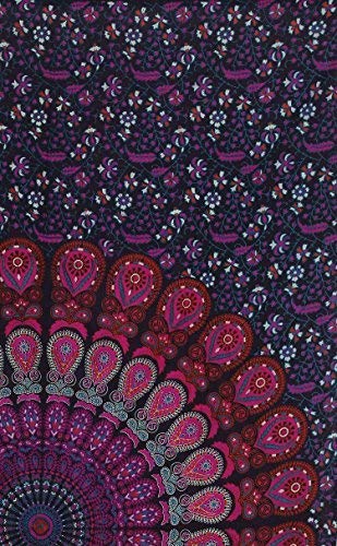 GDONLINE Large Lavender Indian Mandala Tapestry - Bohemian Peacock Feather Wall Hanging, Psychedelic Wall Art for Dorm Decor, Beach Throw, Meditation Room & Festival Decor (90x84 Inches)