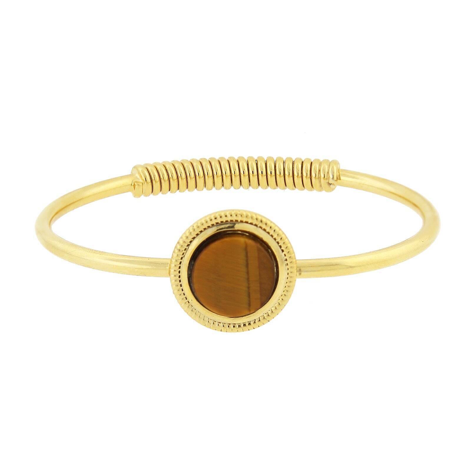 14K Gold Dipped Gemstone Spring Hinge Bracelet for Women - Elegant 1928 Jewelry Collection - Perfect for Weddings, Parties & Everyday Wear
