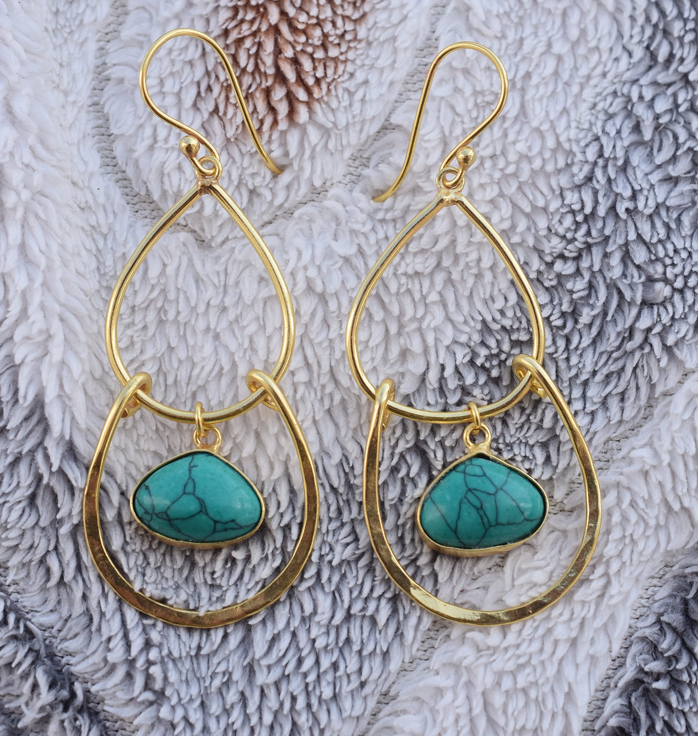 18K Gold Plated Green Turquoise Earrings for Women - Handmade Designer Fashion Jewelry - VE-327 | Perfect for Weddings, Parties & Everyday Wear