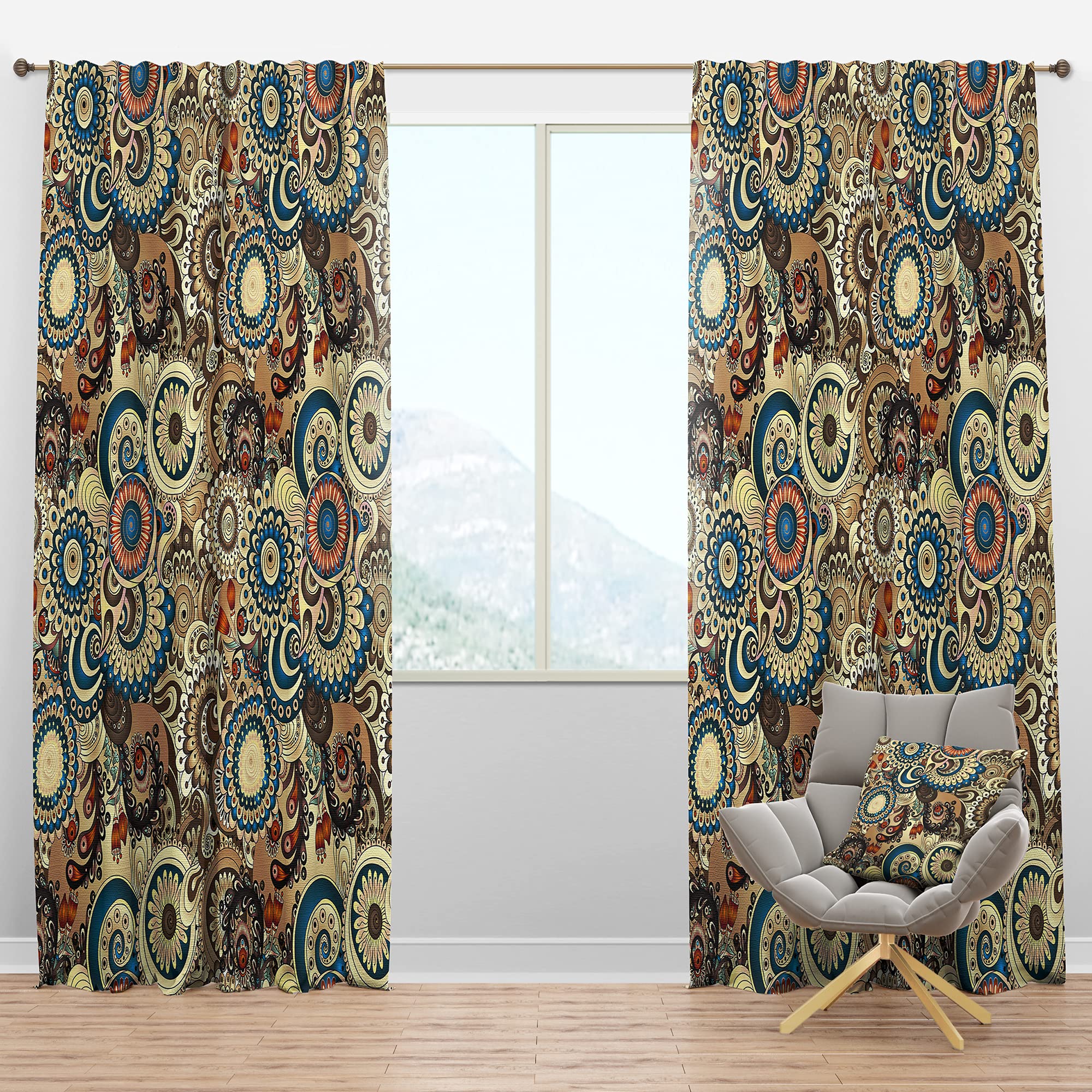 Floral Doodle & Cucumber Print Blackout Curtains - Thermal Insulated Room Darkening Window Drapes for Bedroom & Living Room - Single Panel 52x108 Inches - Perfect for Home Decor, Privacy & Light Control