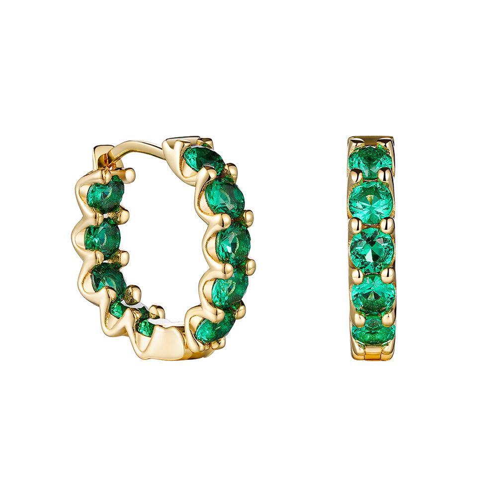 2.4 Carat (Ctw) Round Cut Emerald Eternity Hoop Earrings for Women - 14K Gold Plated Dangle Earrings for Wedding, Party & Everyday Wear