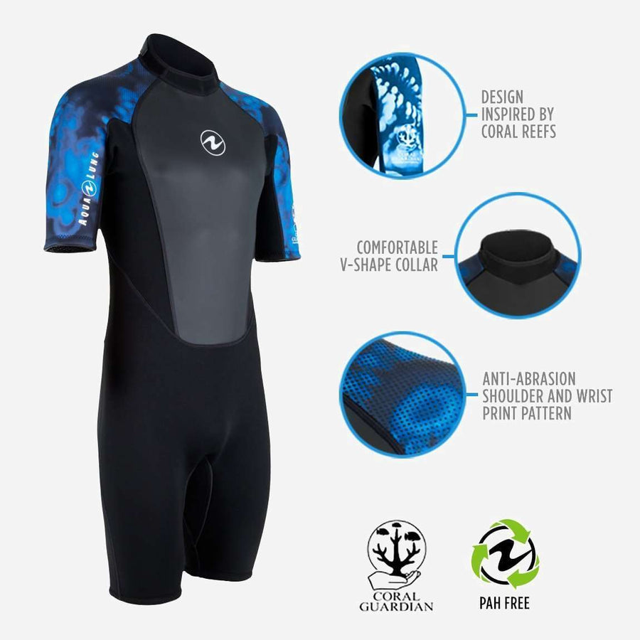 Aqualung Men's Hydroflex 3mm Neoprene Shorty Wetsuit for Snorkeling, Scuba Diving & Water Sports | Warm & Flexible Swimwear