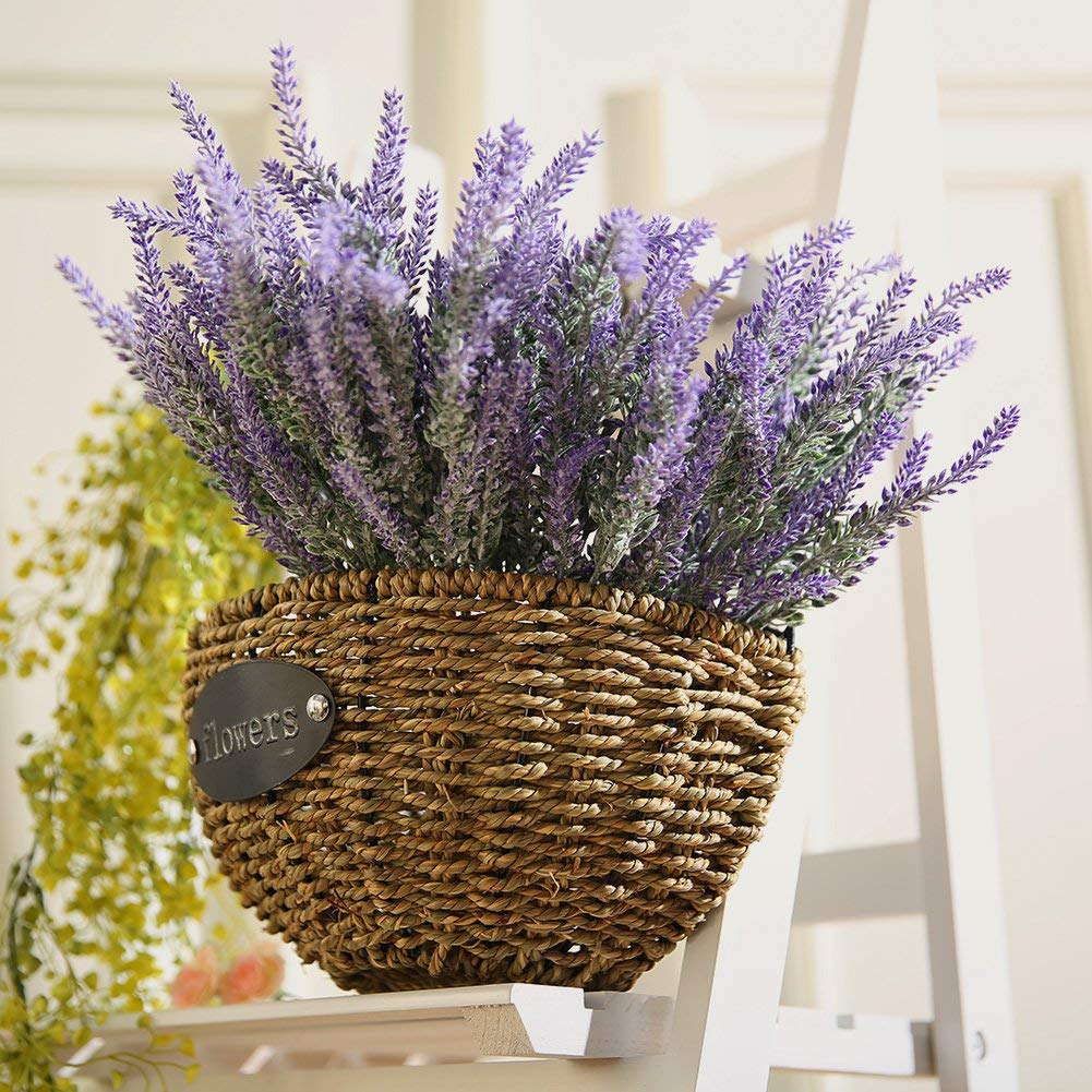 8 Bundles Artificial Lavender Flowers - Flocked Plastic Fake Plants for Wedding Bouquet, Bridal Decor, Home, Kitchen & Office - Indoor & Outdoor Use (Purple, 8pcs) - Perfect for Centerpieces, Table Settings & Party Decorations