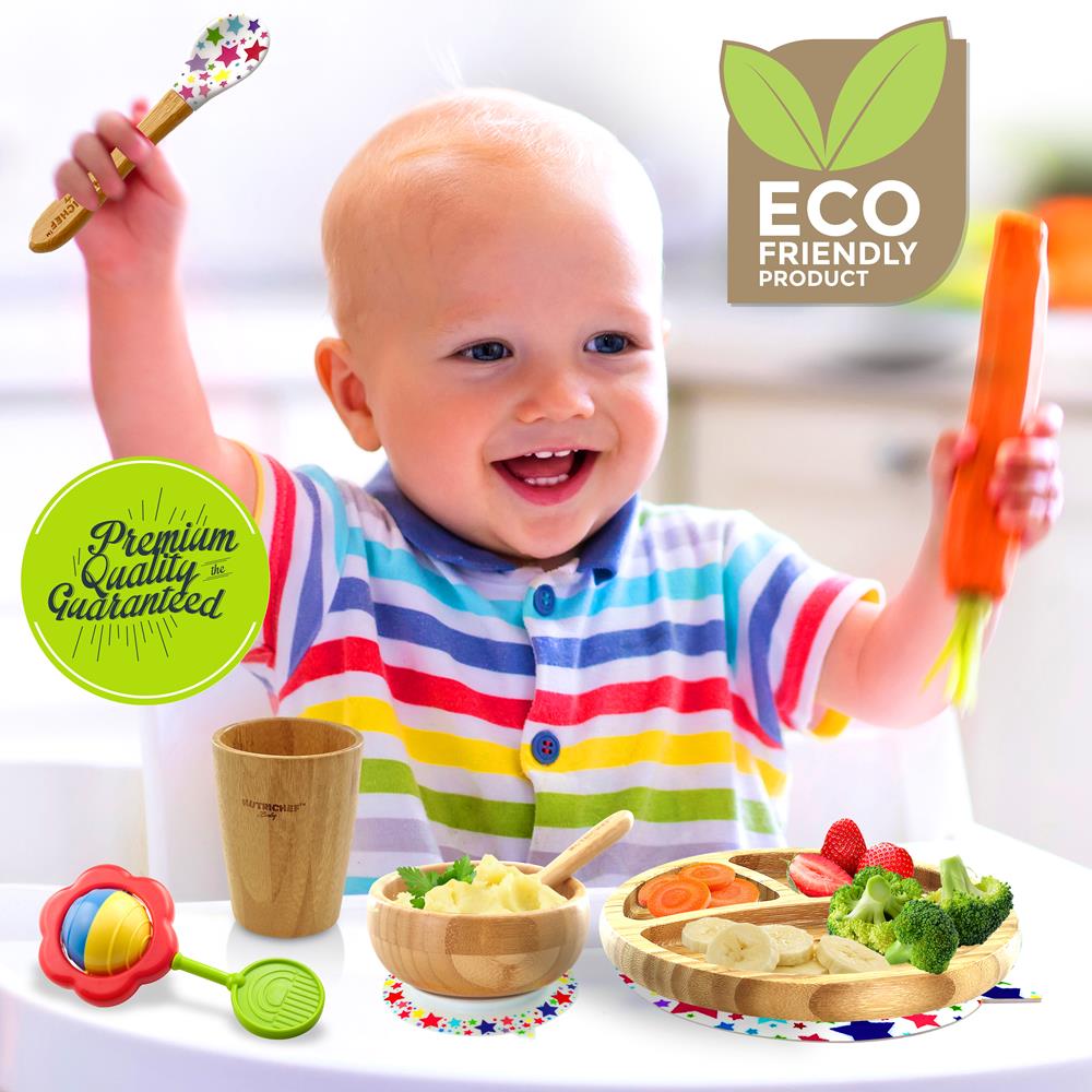 Eco-Friendly Silicone Bamboo Dinnerware Set for Kids - BPA-Free, Non-Toxic, Durable Baby Plates & Bowls - Perfect for Toddlers, Travel, Picnics & Home Use