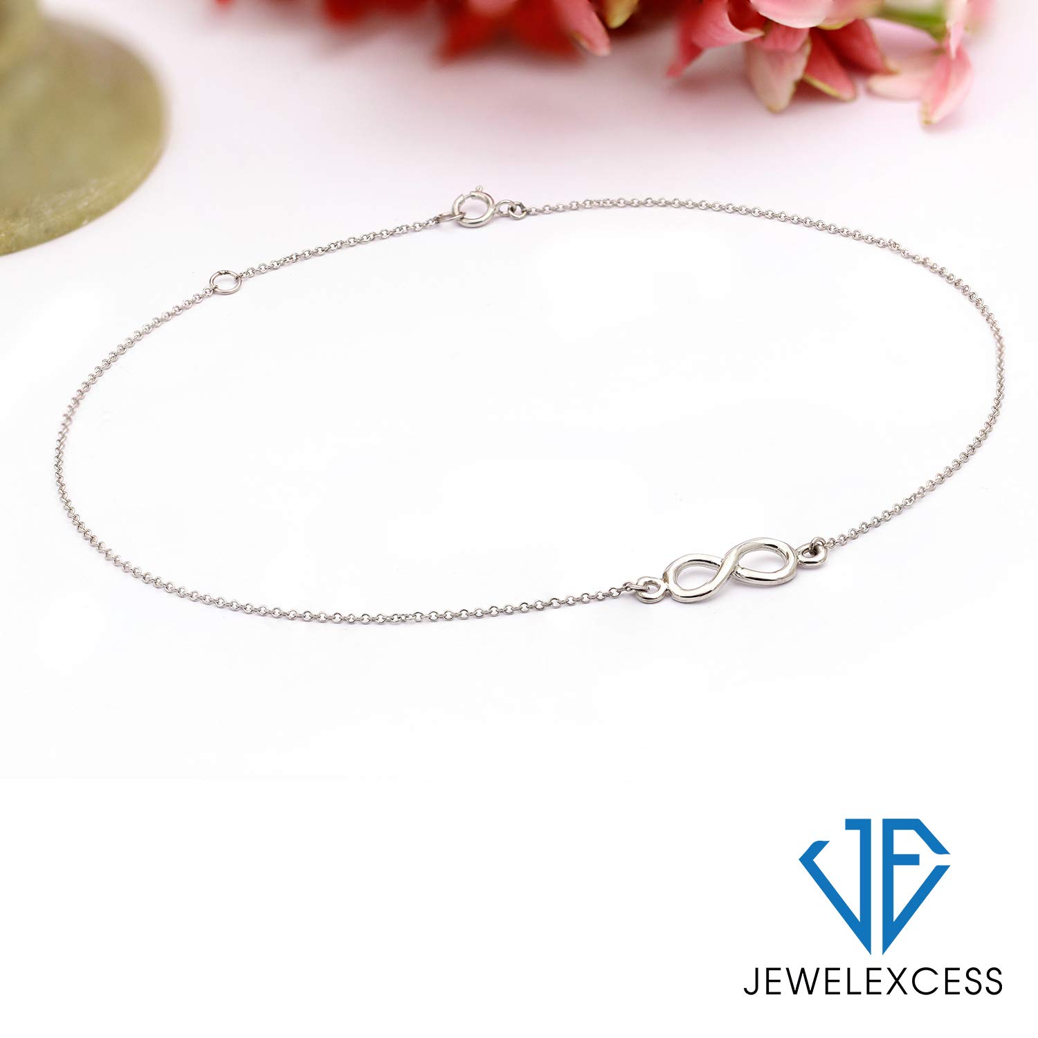 JEWELEXCESS Sterling Silver Infinity Ankle Bracelet for Women - Adjustable 11 Inch 925 Silver Anklet - Elegant Jewelry Gift for Her - Perfect for Beach, Wedding & Everyday Wear