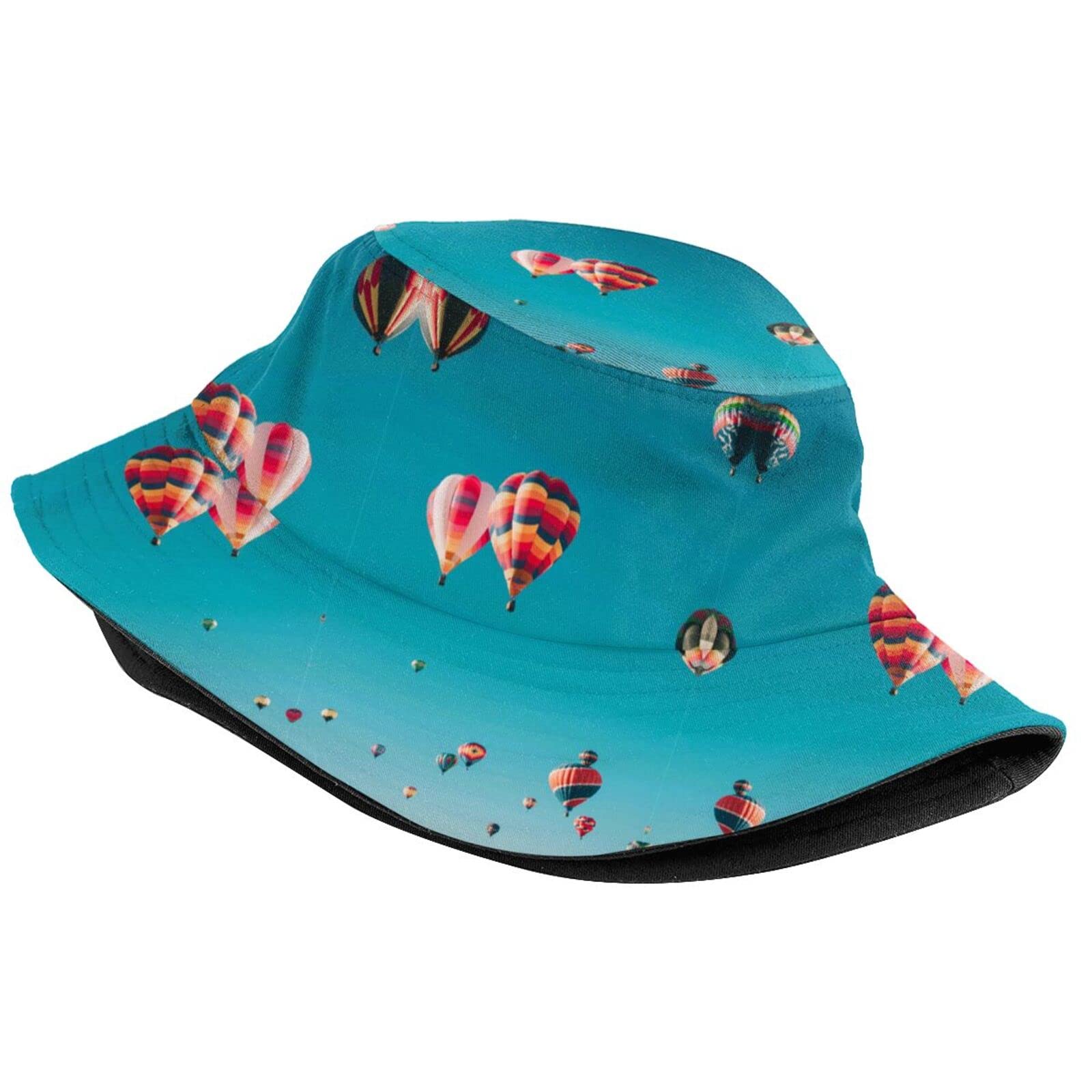 Balloon Bucket Hat - Hot Air Balloon Print Wide Brim Fisherman Cap for Women & Men - UV Protection Sun Hat for Travel, Beach, Outdoor Activities & Summer Festivals