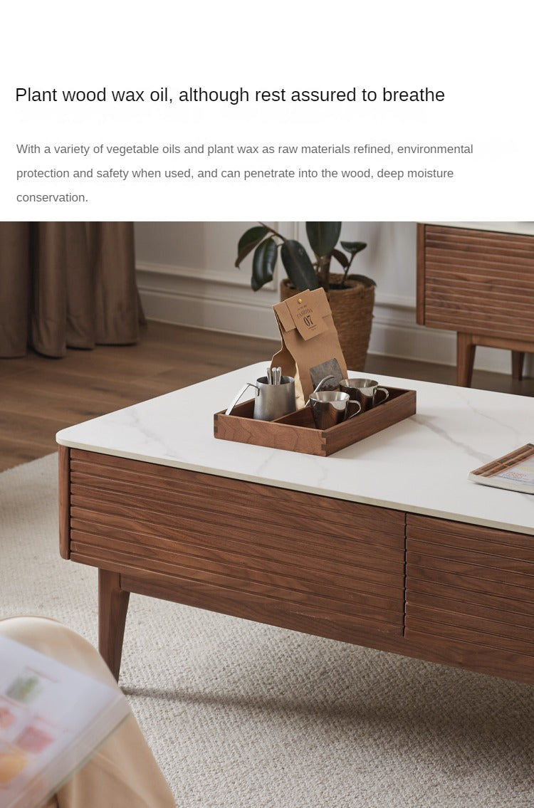 Handcrafted Black Walnut Coffee Table with Natural Slate Top - Rustic Modern Living Room Furniture for Home Decor