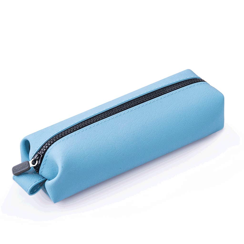 Waterproof Silicone Cosmetic Bag - Travel Toiletry Organizer, Makeup Pouch, Zippered Pencil Case for Women (Blue) - Perfect for Gym, Beach & Airplane Carry-On Essentials