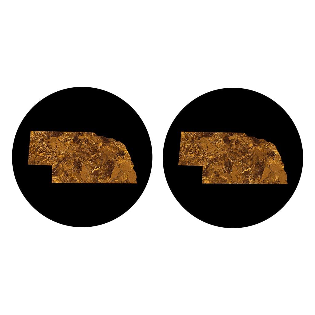 Modern Copper Nebraska Ceramic Car Coasters Set of 2 - 2.65 Inch Round Non-Slip Cup Holder Protectors for Vehicles - Stylish Home & Auto Décor Accessories - Perfect for Coffee, Drinks & Keeping Your Car Clean