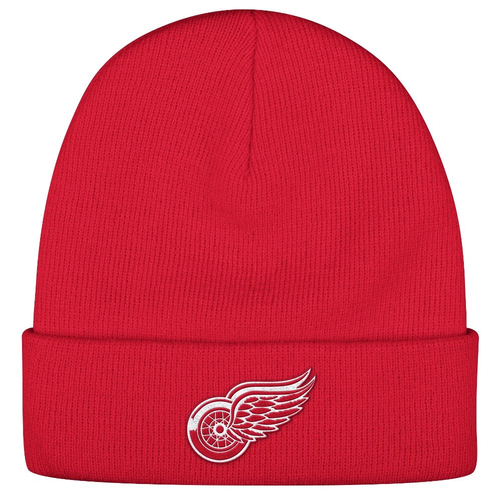 Reebok Detroit Red Wings NHL Basics Cuffed Knit Hat - Red | Official NHL Licensed Beanie for Men & Women | Perfect for Cold Weather, Hockey Games & Outdoor Activities