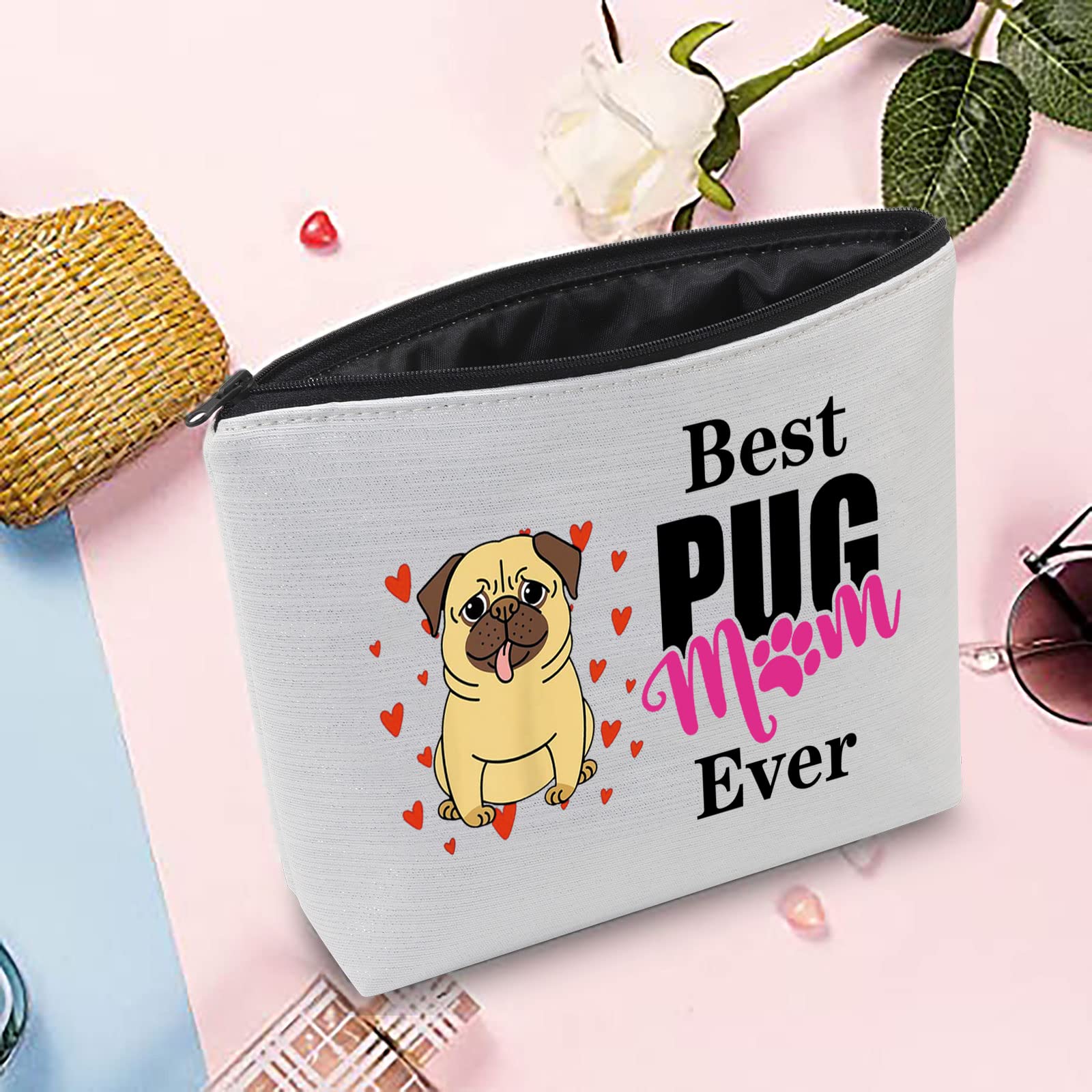 MYOSPARK Pug Dog Cosmetic Bag - Cute Pug Mom Makeup Travel Toiletry Organizer Pouch for Women | Perfect Gift for Pug Lovers & Owners | Great for Travel, Gym, and Daily Beauty Storage