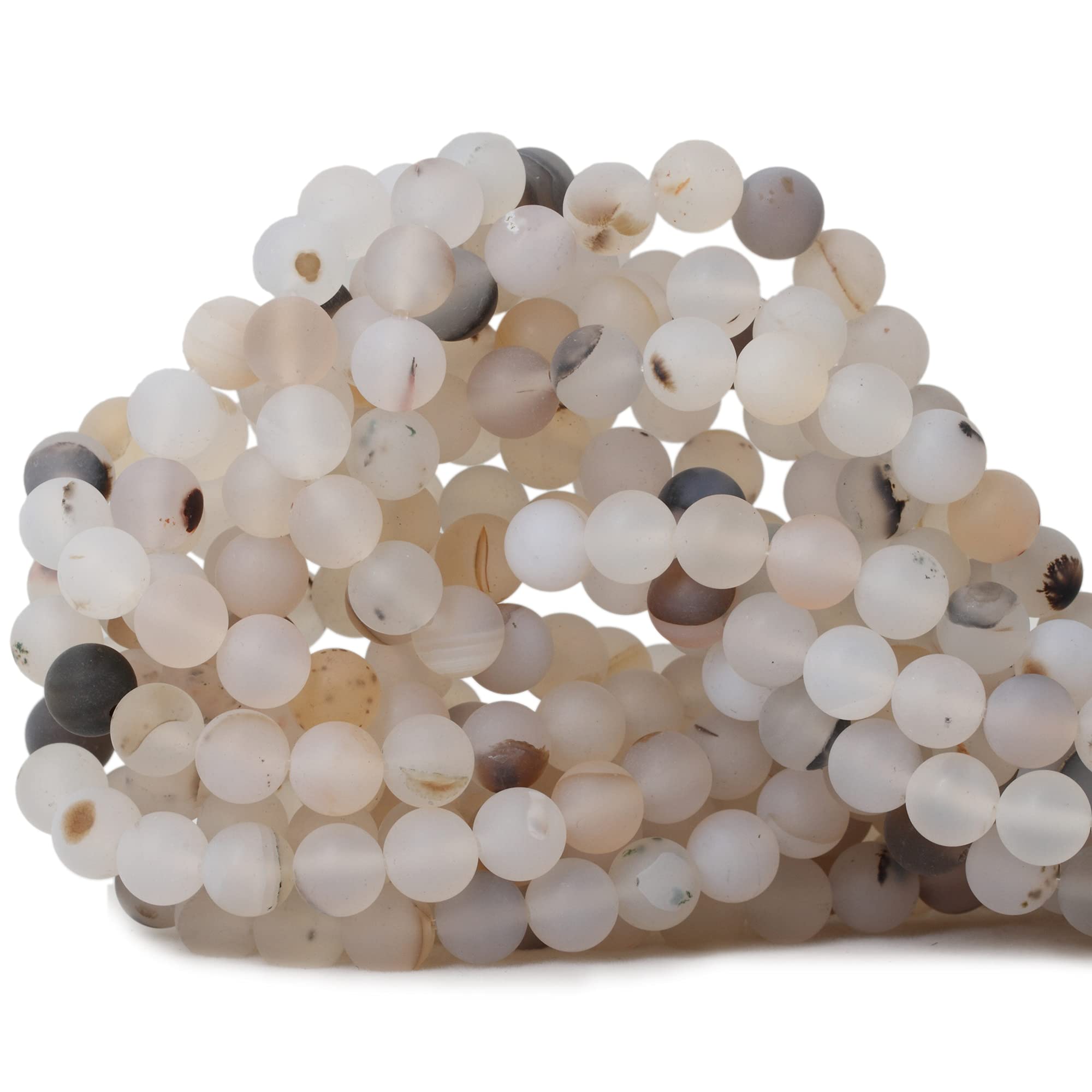45PCS 8mm Natural Frosted Moss Grass Agate Gemstone Round Loose Beads for Jewelry Making DIY Bracelets Necklaces - 1 Strand 15