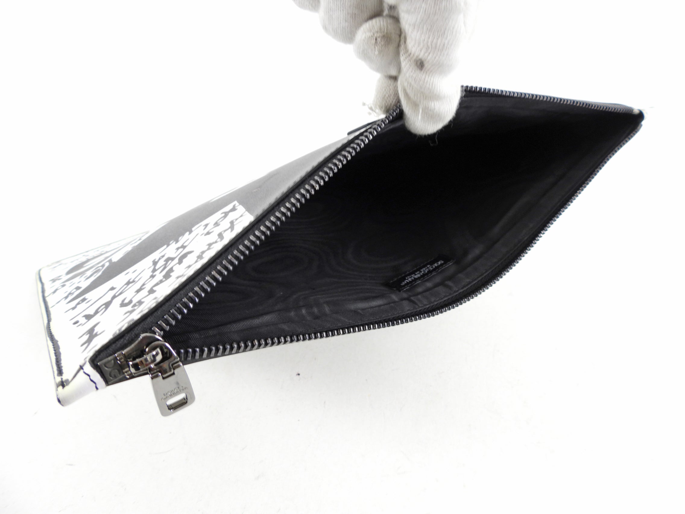 Dolce & Gabbana Black and White Leather Flat Pouch Clutch Bag for Women | Elegant Evening Clutch for Parties, Weddings & Special Occasions