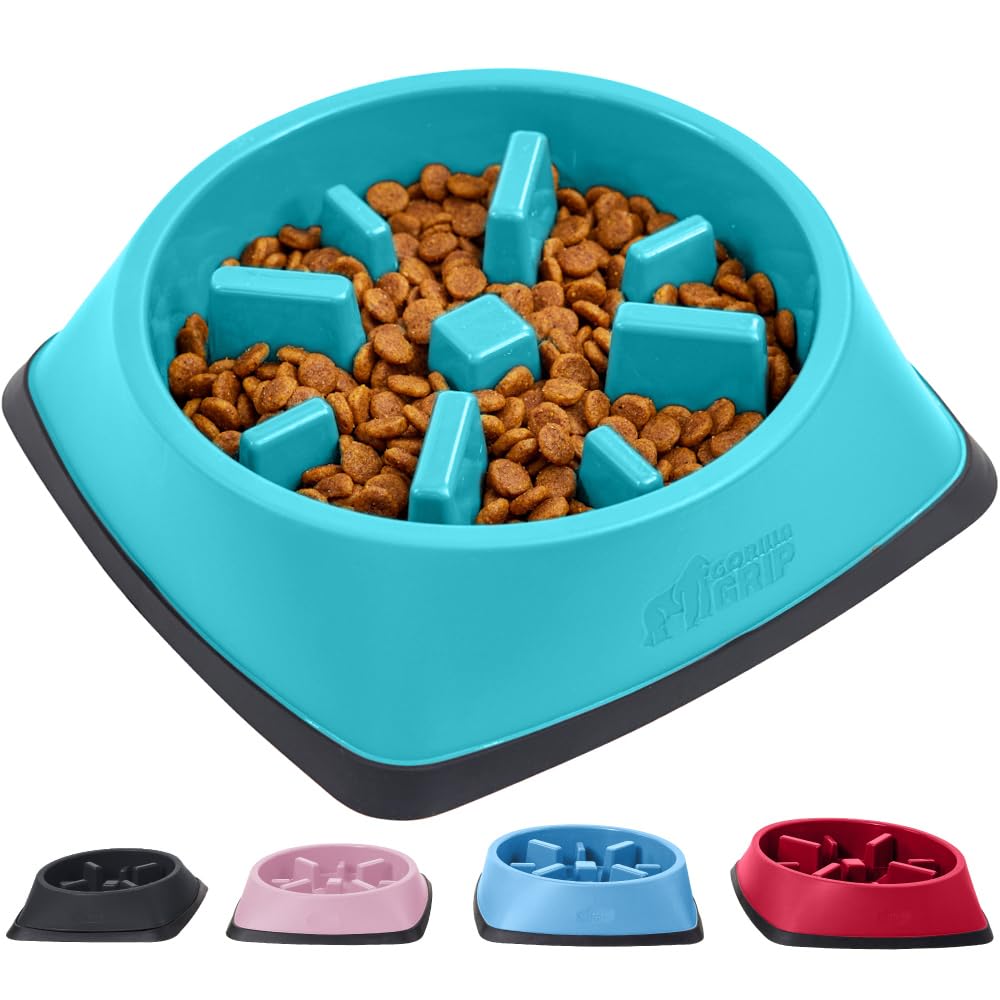 GORILLA GRIP Slow Feeder Dog Bowl - Interactive Puzzle Toy for Dogs & Cats - Prevents Overeating & Promotes Mental Stimulation - BPA Free Pet Food Training Bowl (1 Cup, Turquoise) - Perfect for Mealtime Enrichment & Puppy Training