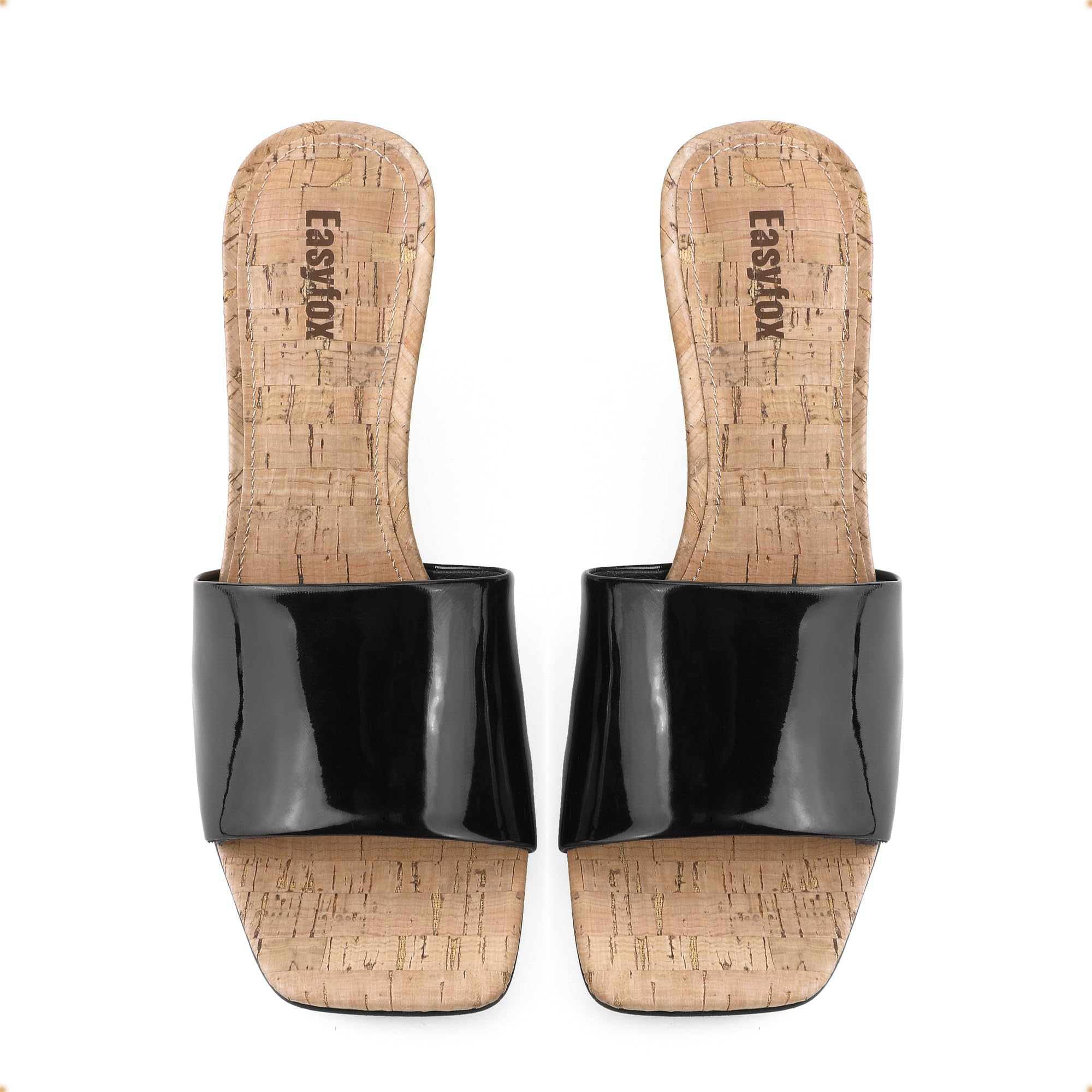 Women's Open Toe Wedge Sandals - High Heel Square Toe Wood Grain Slip On Mules for Summer Outfits & Beach Vacations