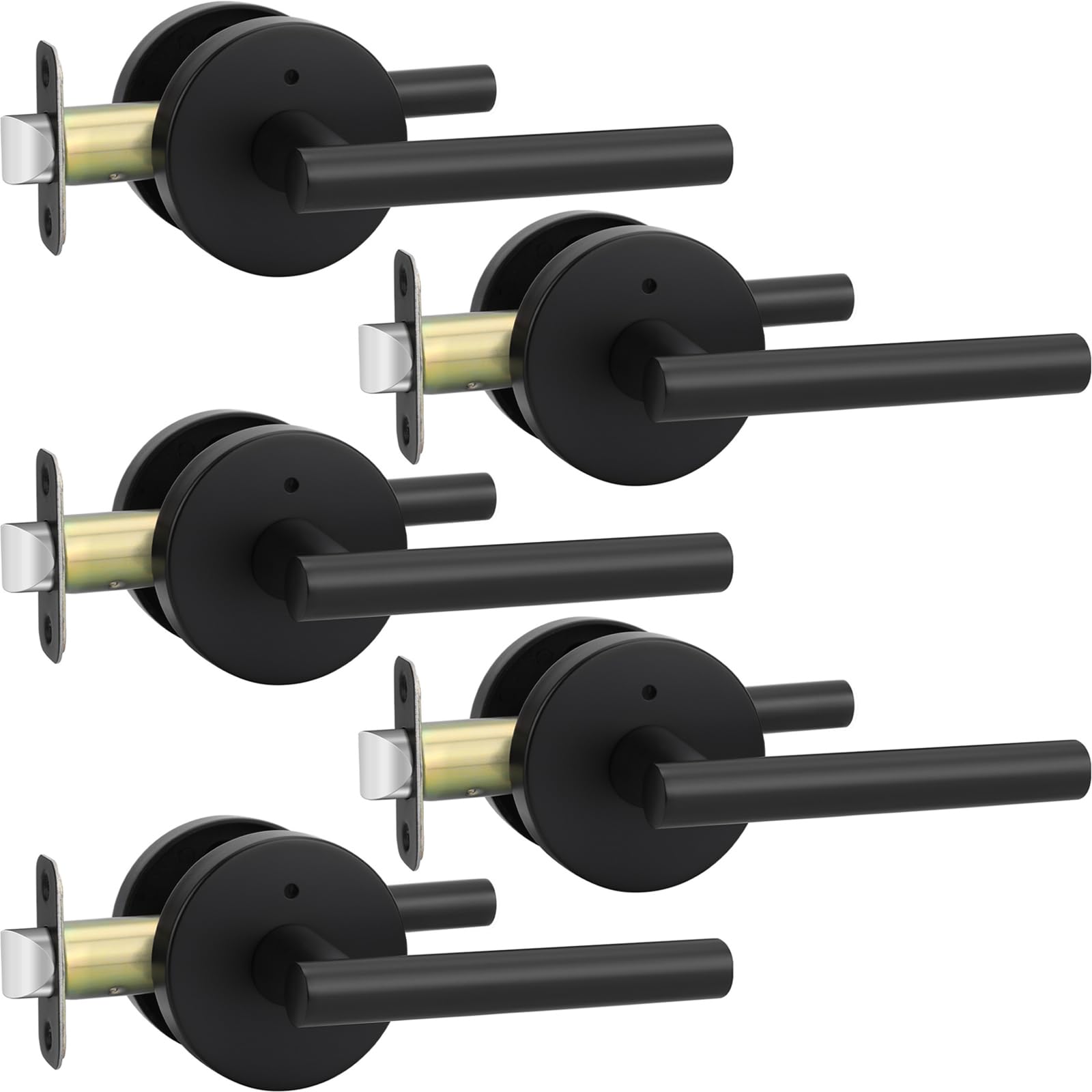 Haidms 5-Pack Matte Black Interior Door Handles - Heavy Duty Privacy Door Levers for Bathroom & Bedroom | Modern Style Hardware for Home & Office Doors