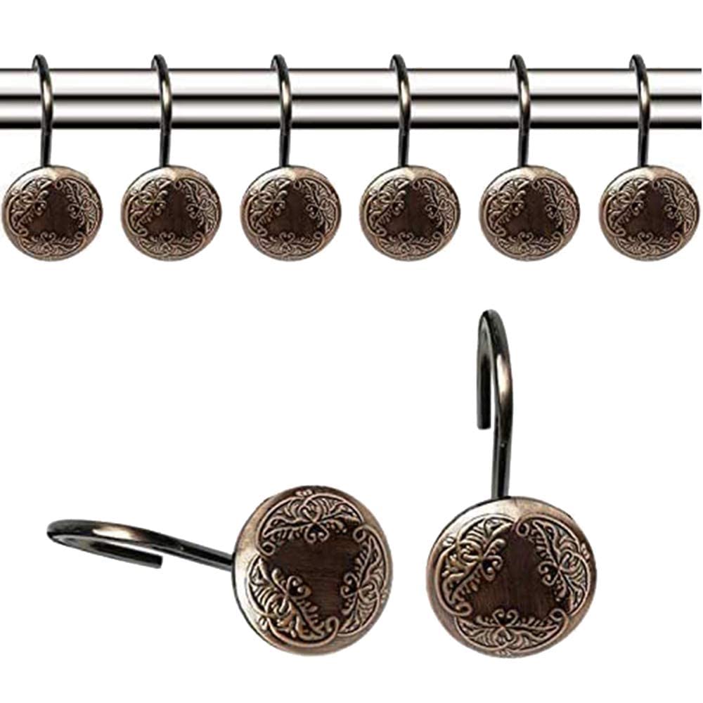 Vintage Oil Rubbed Bronze Shower Curtain Rod Hooks - Rustproof Decorative Curtain Rings for Bathroom, Shower & Home Decor - Perfect for Farmhouse, Victorian & Traditional Style Bathrooms